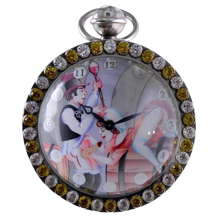 Corum Sterling Silver Erotic "Ball" Desk Clock with Enamel Dial Limited Edition For Sale