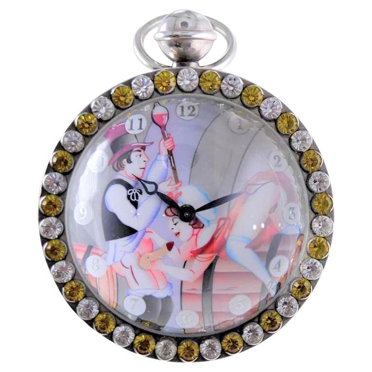 Corum Sterling Silver Erotic "Ball" Desk Clock with Enamel Dial Limited Edition