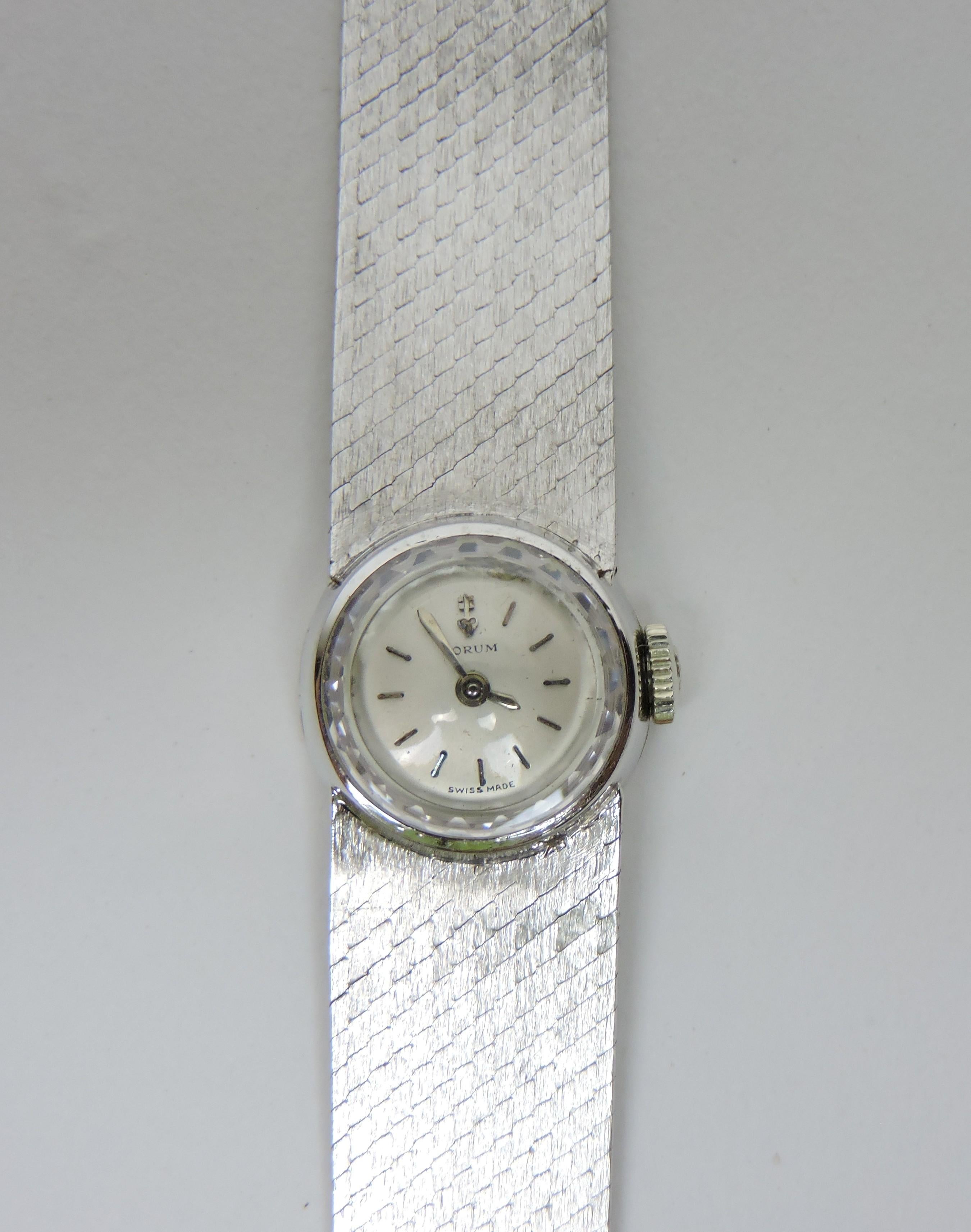 Corum Swiss 18K White Gold Mid Century Modern Ladies's Watch Damenuhr  im Angebot 2