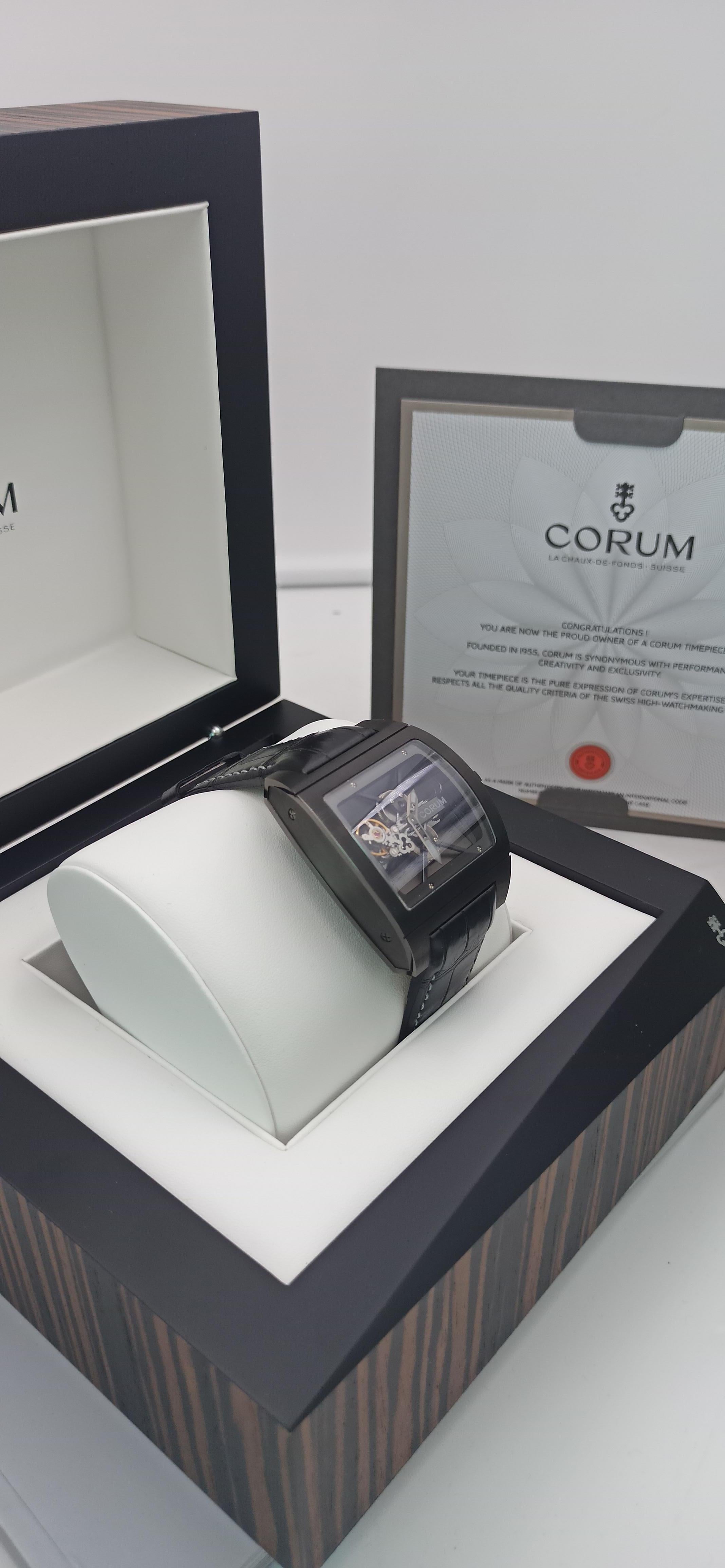 Corum T-Bridge Tourbillon Black Pvd Steel Case In New Condition For Sale In Mestre Venezia, IT