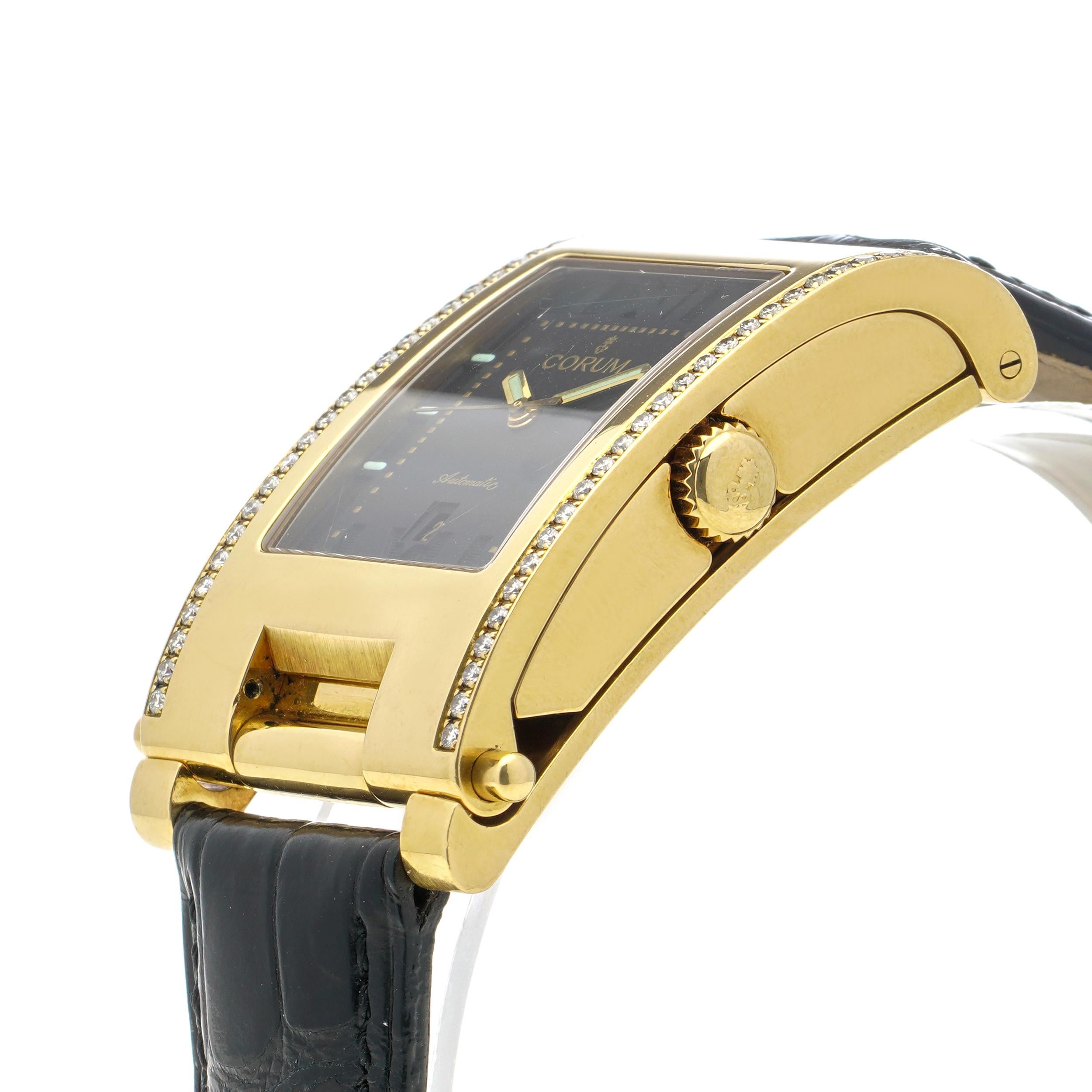Brilliant Cut Corum Tabogan 18karat Yellow Gold and Diamonds Unisex Wristwatch For Sale