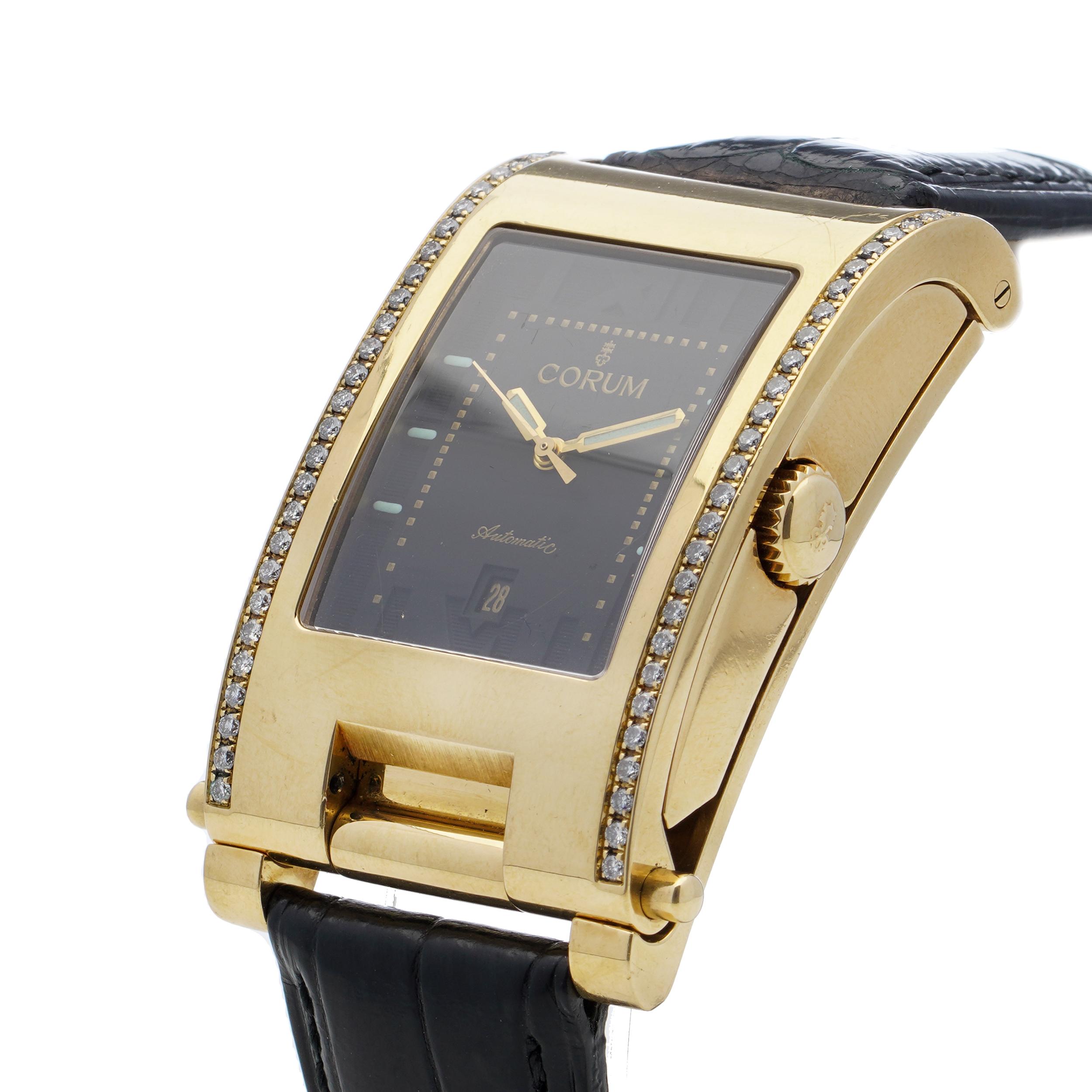 Corum Tabogan 18karat Yellow Gold and Diamonds Unisex Wristwatch In Good Condition For Sale In Braintree, GB