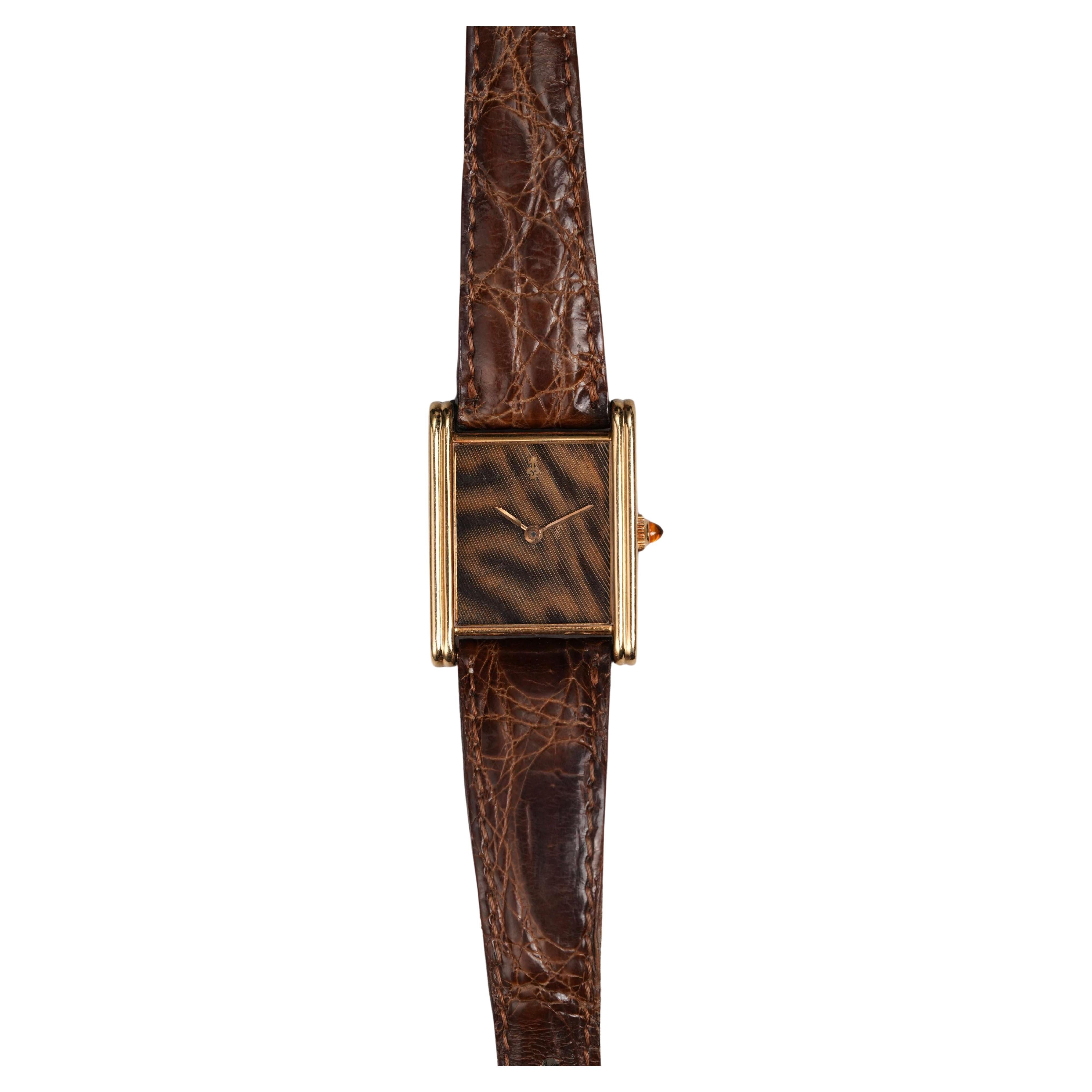 Corum Tank Watch in 18K Yellow Gold with Pheasant Dial, 1970–80s For Sale