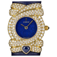Corum Montre habillée non portée avec cadran bleu en or 18 carats et diamants, pour femmes, 24,412 carats