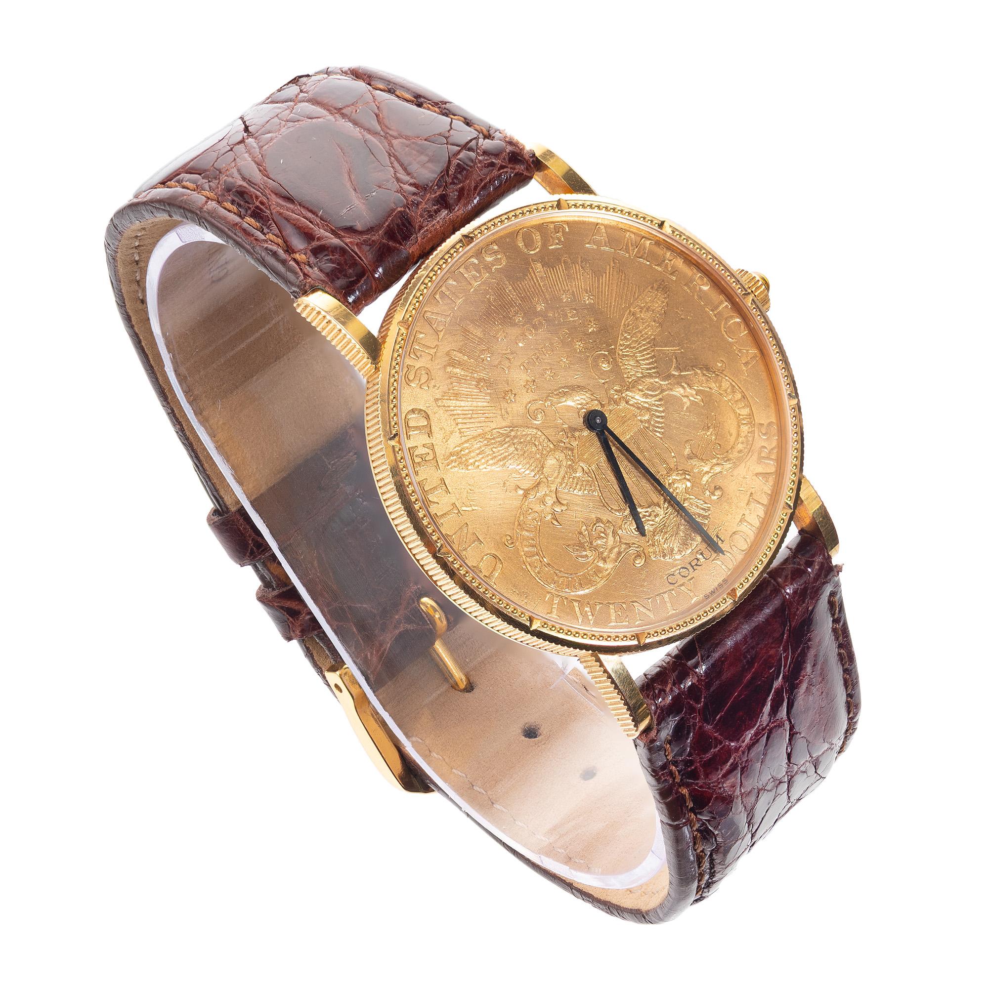 Corum US Twenty Dollar Coin Yellow Gold Men's Wristwatch In Excellent Condition For Sale In Stamford, CT