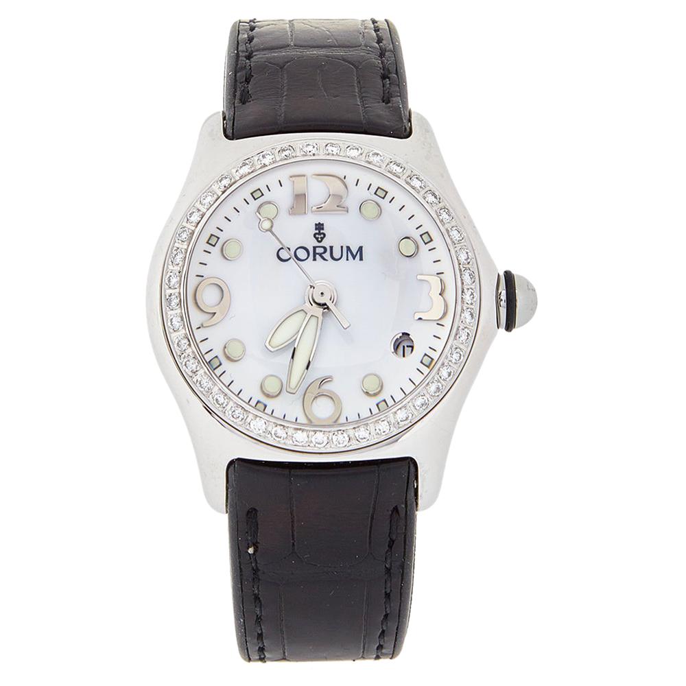 Corum White Stainless Steel Diamond Bubble 39.250.20 Women's Wristwatch 36 mm