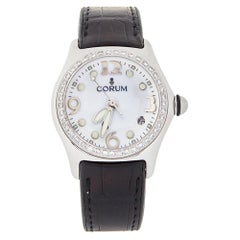 Used Corum White Stainless Steel Diamond Bubble 39.250.20 Women's Wristwatch 36 mm