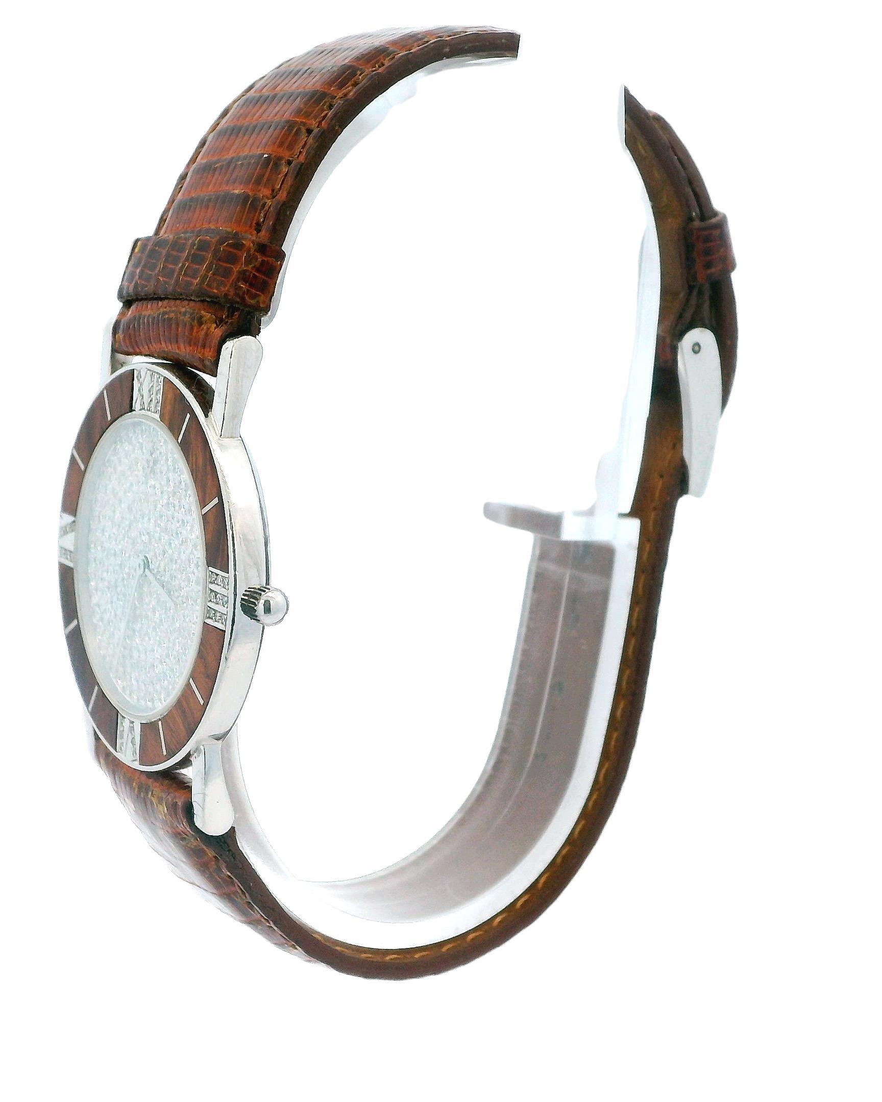 Corum Wood Roman Diamond Bezel Pave Dial Platinum Watch For Sale 1