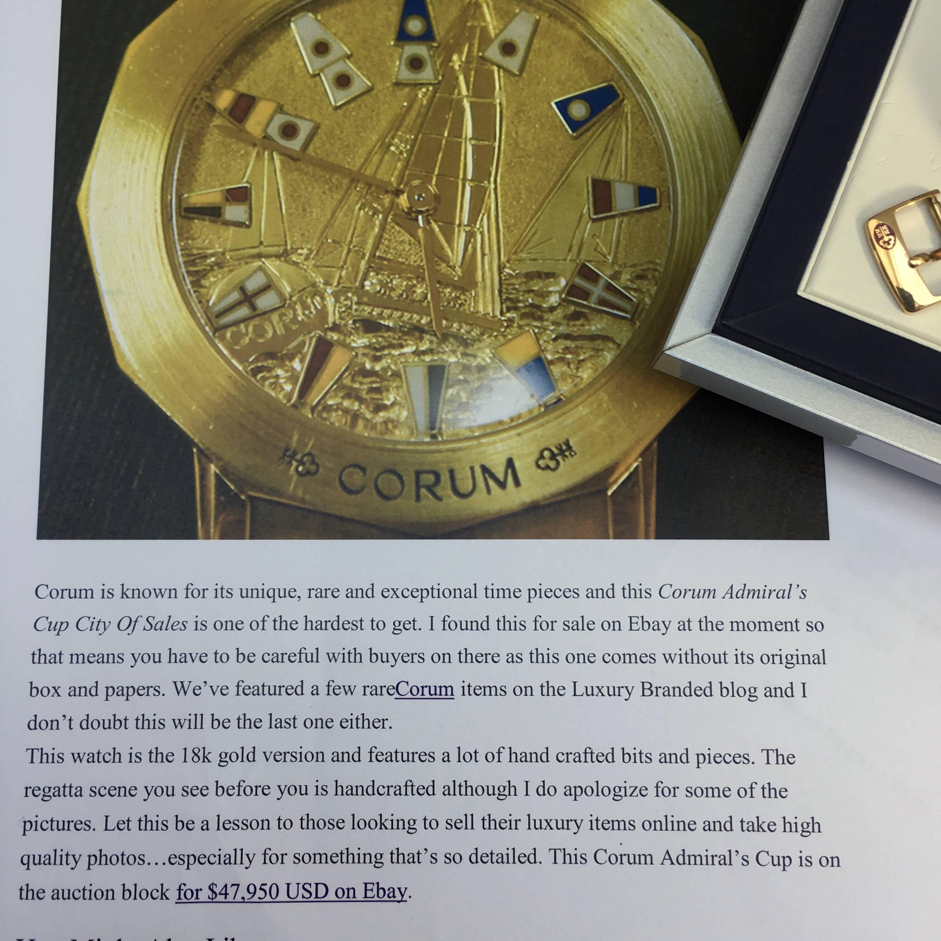 Corum Yellow Gold Admiral's Cup Anniversary Ltd Ed mechanical Wristwatch, 1995 10