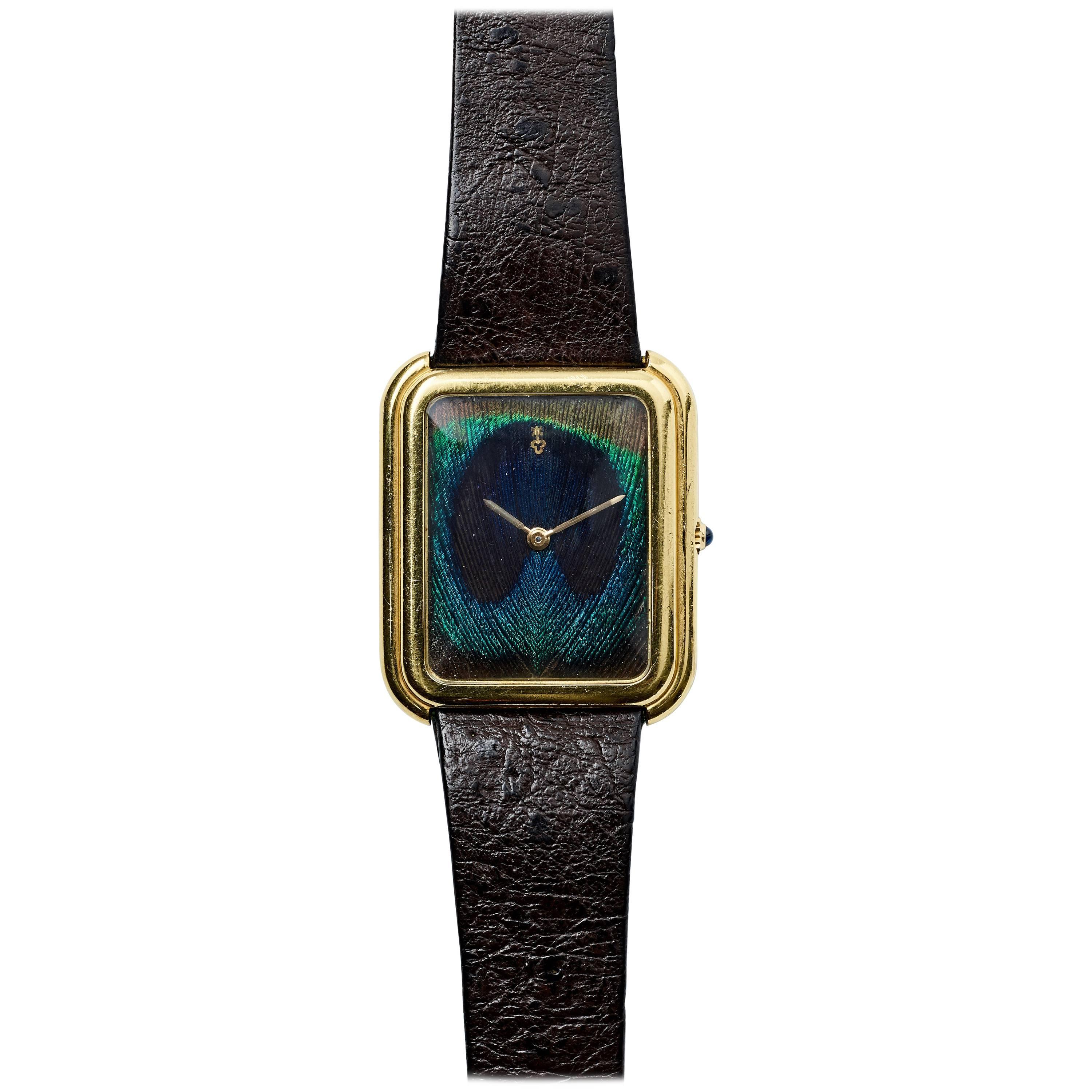 Corum Yellow Gold Peacock Feather Manual Wind Wristwatch For Sale