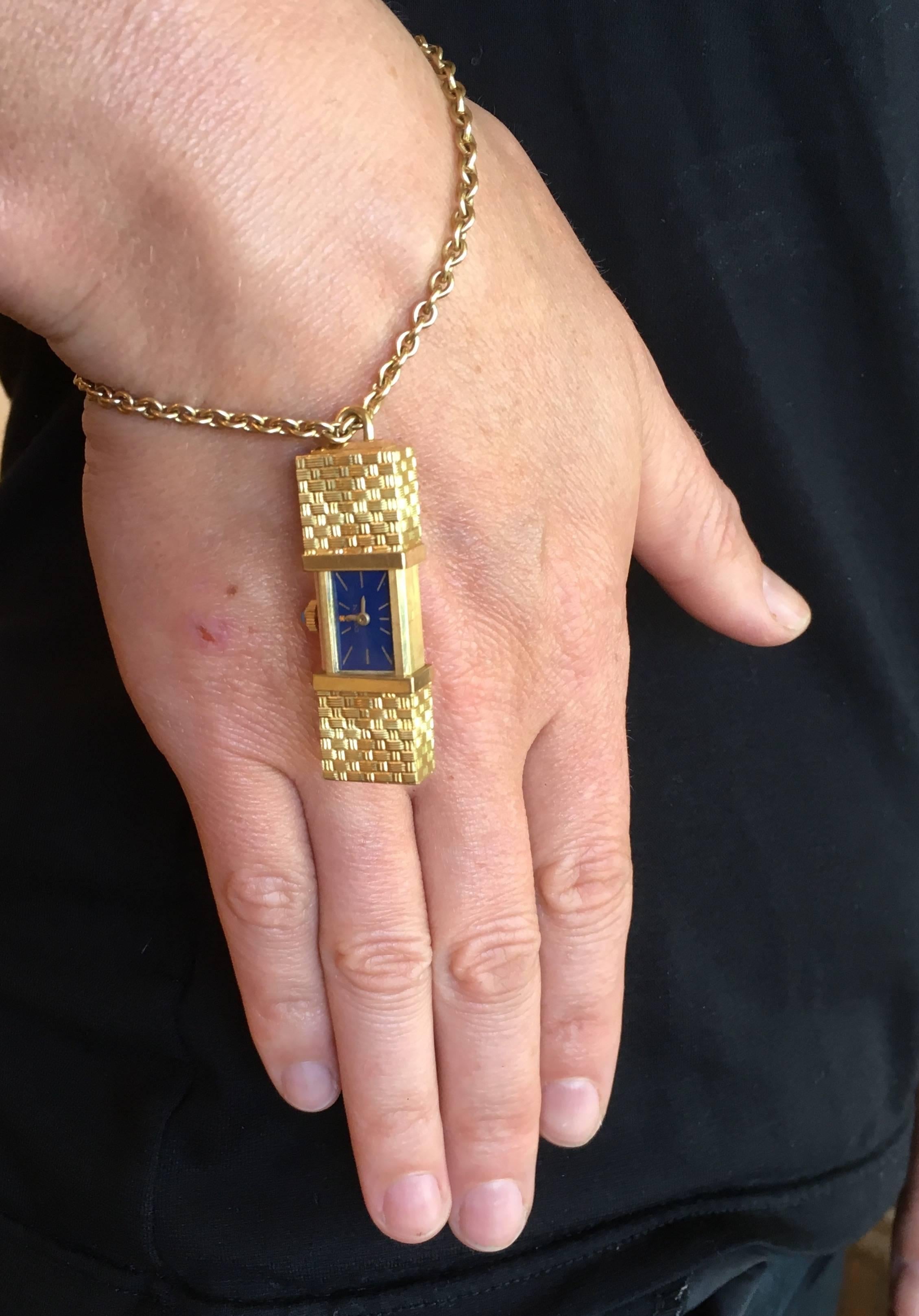Corum Watch Secret Opening yellow gold Sapphire Charm Bracelet 1970 5