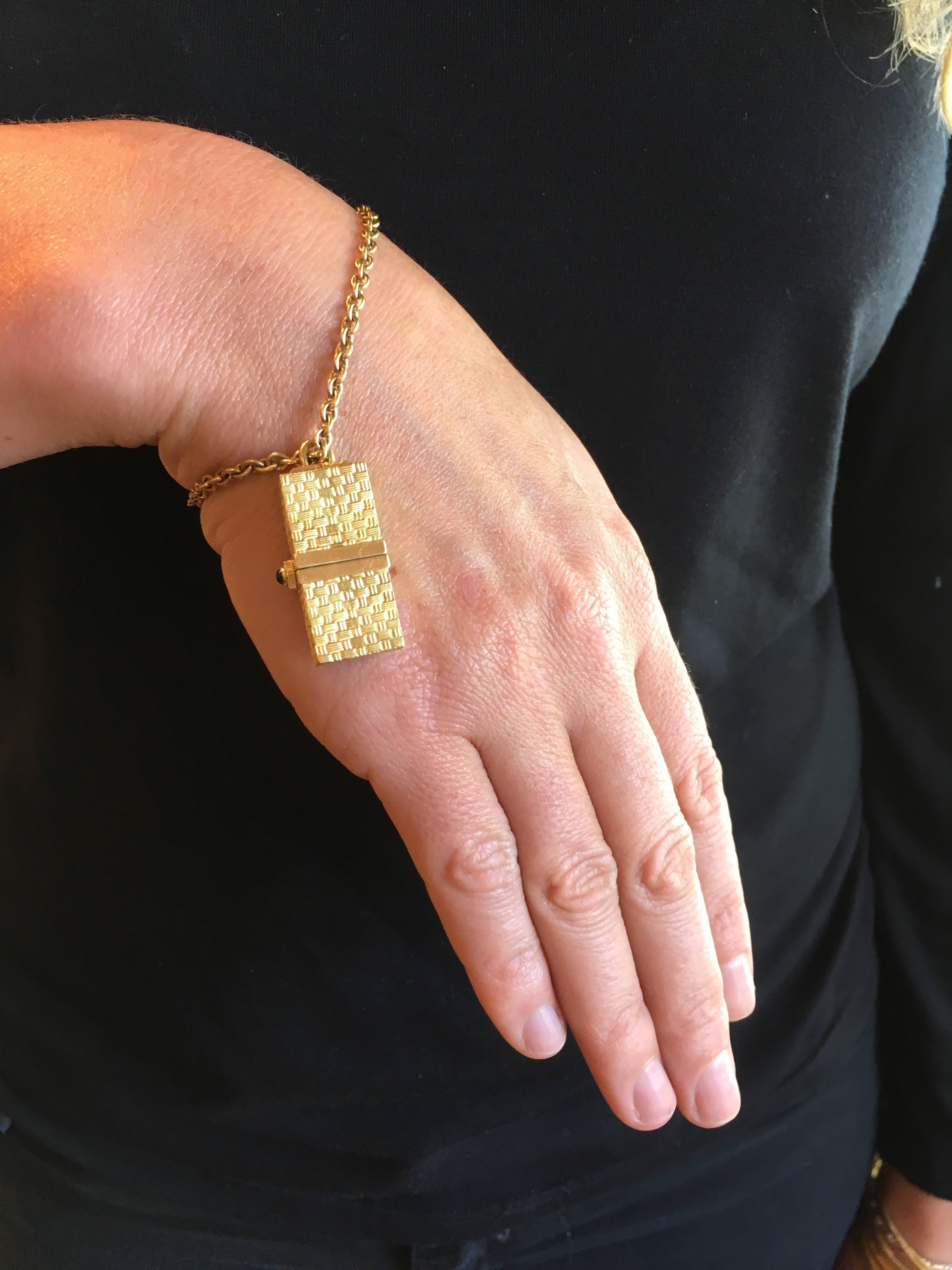 Corum Watch Secret Opening yellow gold Sapphire Charm Bracelet 1970 6