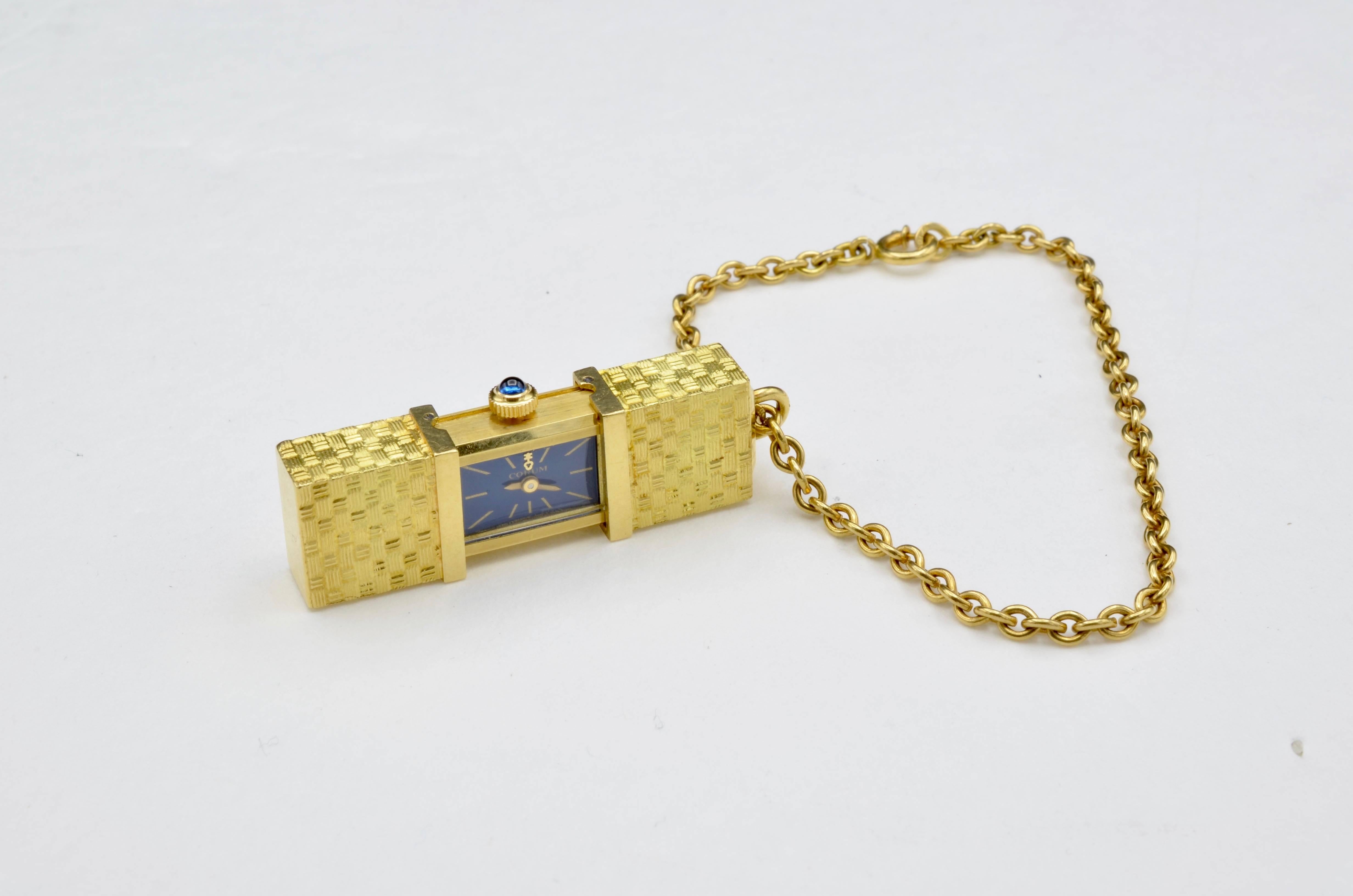 Modernist Corum Watch Secret Opening yellow gold Sapphire Charm Bracelet 1970
