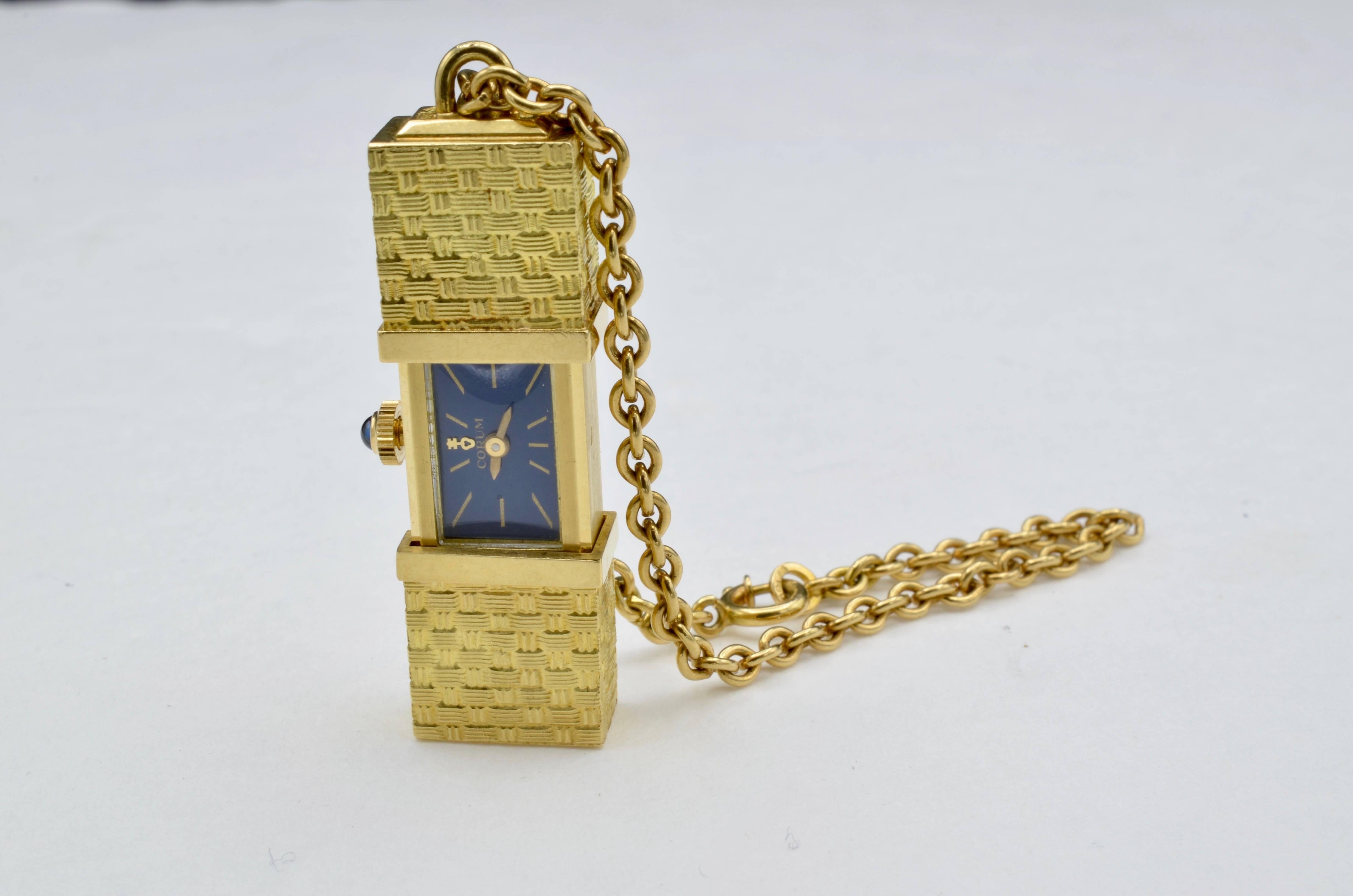 Corum Watch Secret Opening yellow gold Sapphire Charm Bracelet 1970 In Excellent Condition In Berkeley, CA