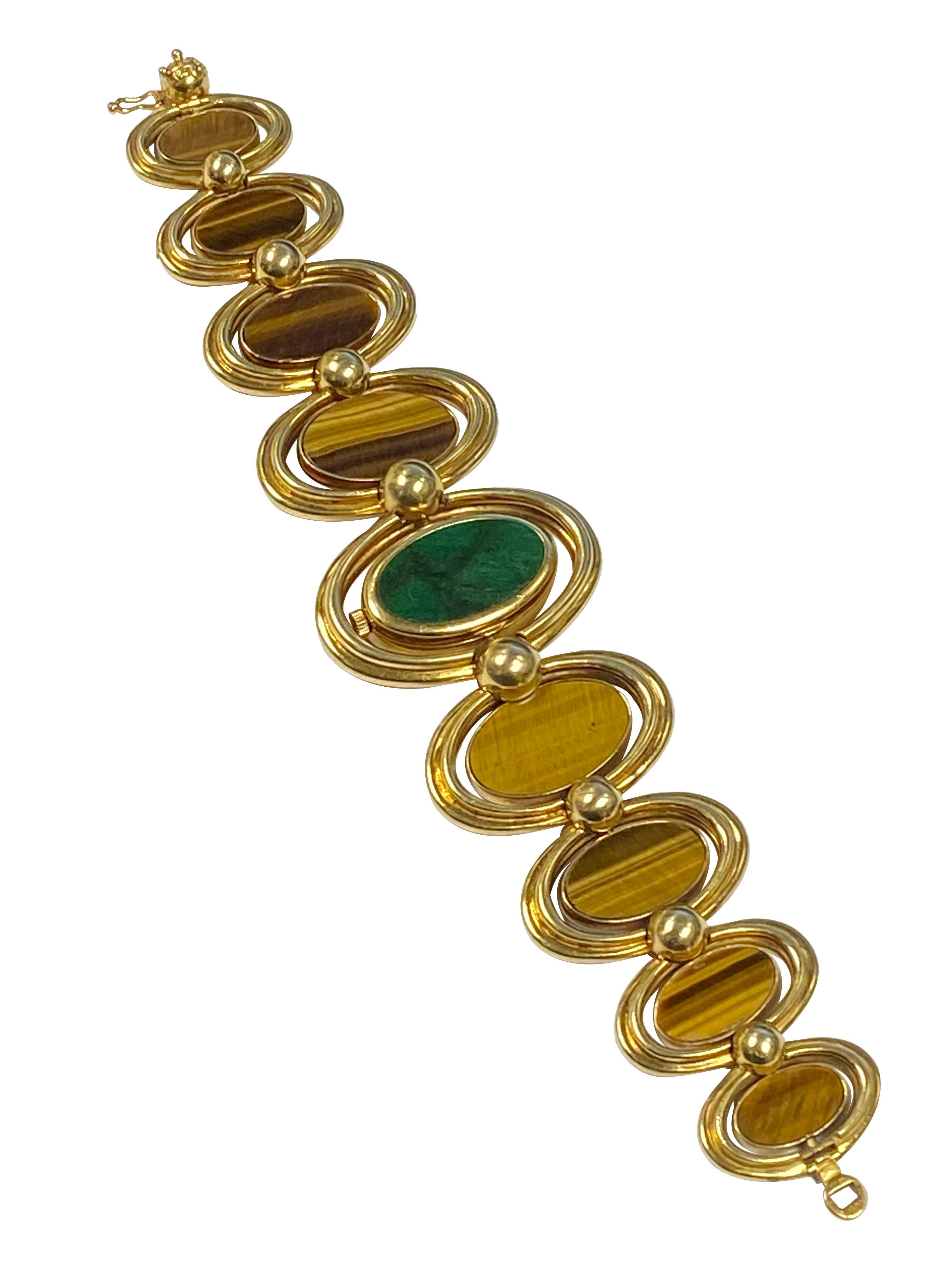 Corum Yellow Gold Tiger Eye and Malachite reversible 1980s Wrist Watch 2