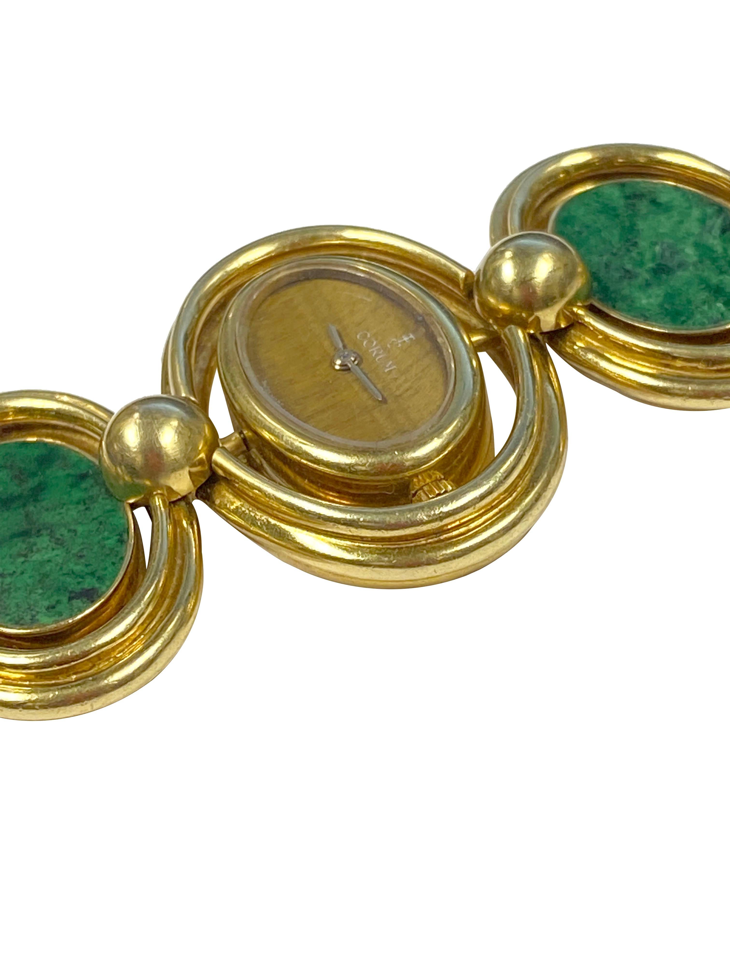 Corum Yellow Gold Tiger Eye and Malachite reversible 1980s Wrist Watch In Excellent Condition In Chicago, IL