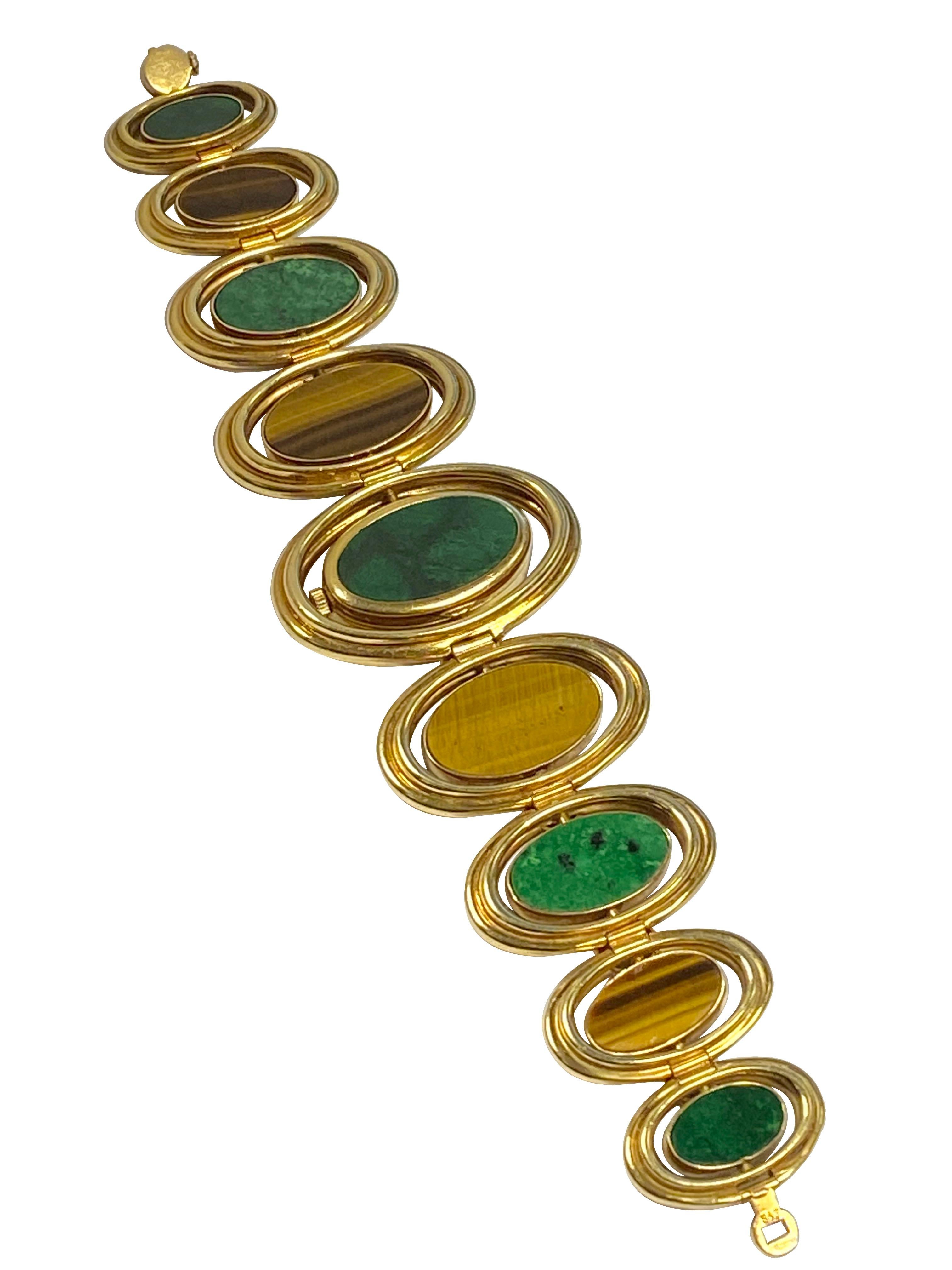 Corum Yellow Gold Tiger Eye and Malachite reversible 1980s Wrist Watch 1