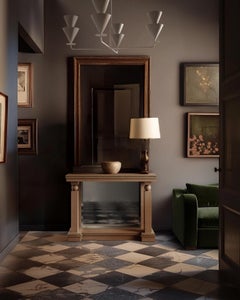 "Corvaux" Oak Console / Entry Table with églomisé mirror by Christiane Lemieux