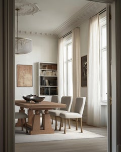 "Corvaux" Pedestal Oak Dining Table with Brass Inlay by Christiane Lemieux