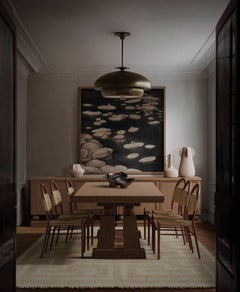 "Corvaux" Pedestal Oak Dining Table with Brass Inlay by Christiane Lemieux