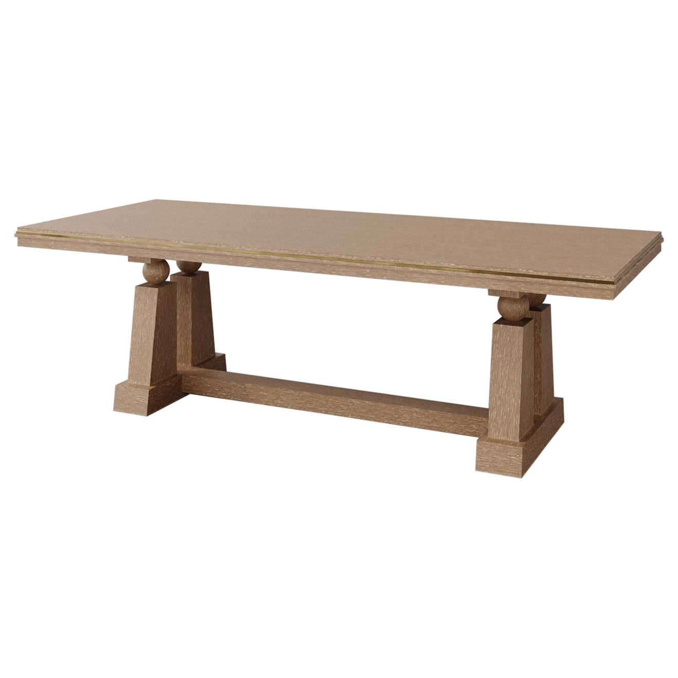 "Corvaux" Pedestal Oak Dining Table with Brass Inlay by Christiane Lemieux