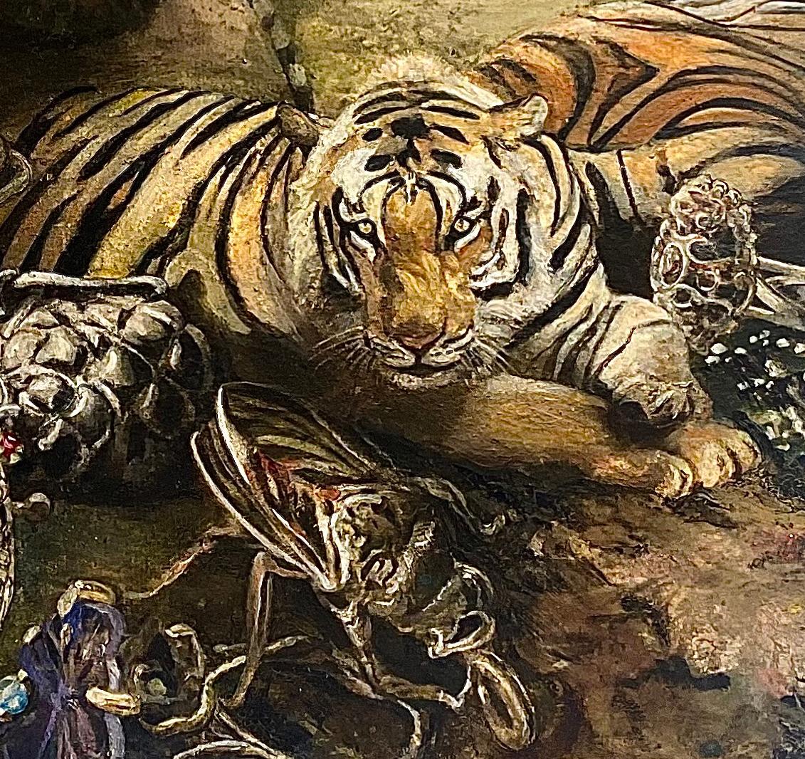 Tiger - 21. Jahrhundert, Zeitgenössisch, Figurative Malerei, Öl, Leinwand, Tiere (Schwarz), Figurative Painting, von Corvengi