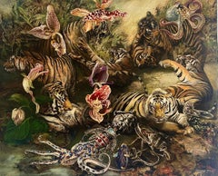 Tigri - 21° secolo, Contemporaneo, Pittura figurativa, Olio, Tela, Animali