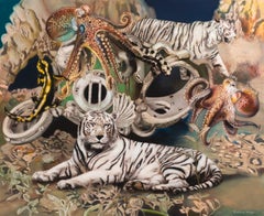Tigres blancos y pulpos - Siglo XXI, Contemporáneo, Pintura al óleo figurativa