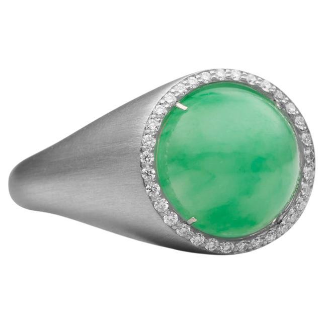 BUNDA 'Corvus' 4.75ct Jade and 0.15ct Diamonds platinum Ring For Sale