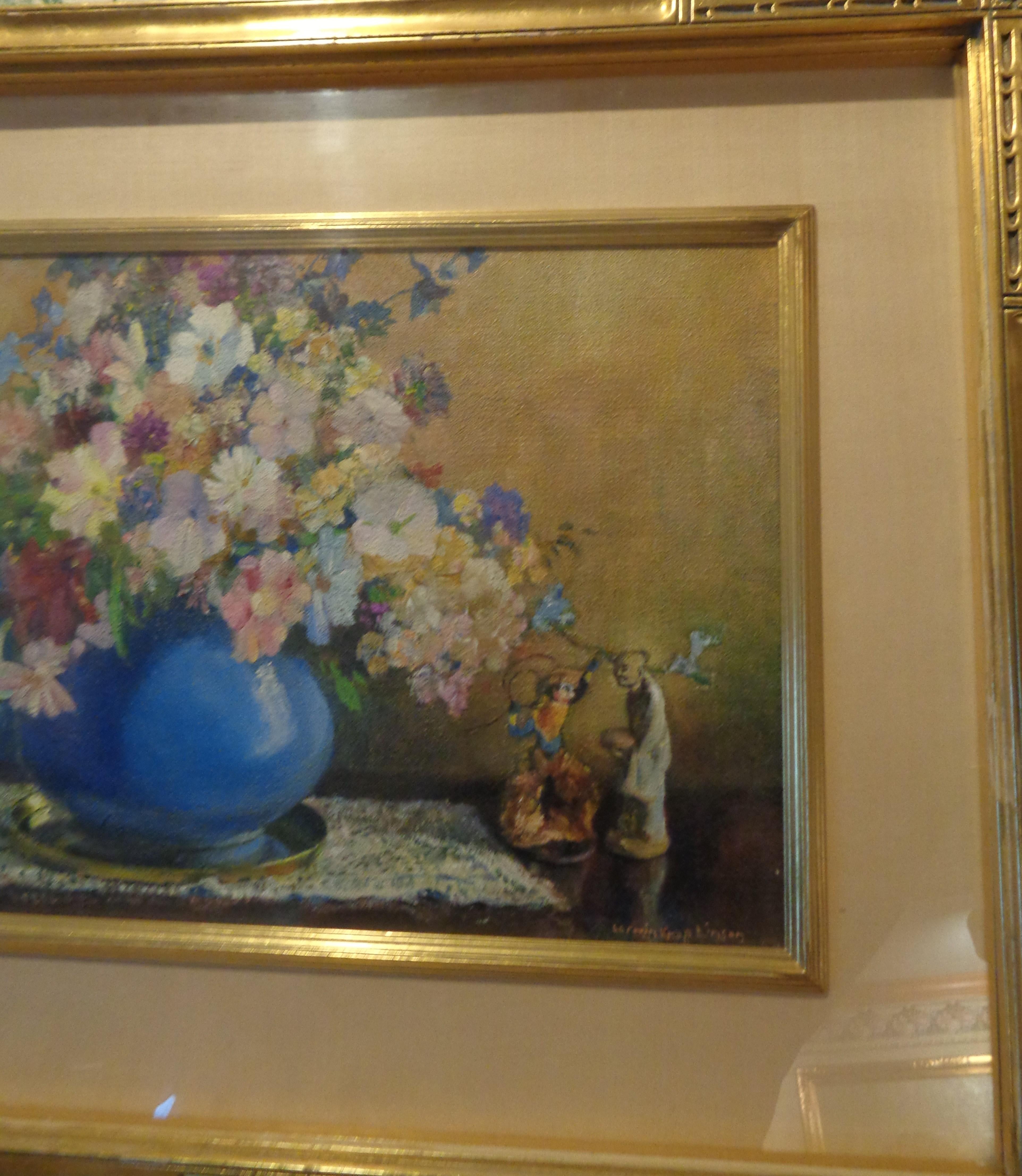 American Salmagundi Club Artist/Label Floral Still Life Corwin Knapp Linson For Sale 2