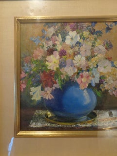American Salmagundi Club Artist/Label Floral Still Life Corwin Knapp Linson