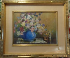American Salmagundi Club Artist/Label Floral Still Life Corwin Knapp Linson
