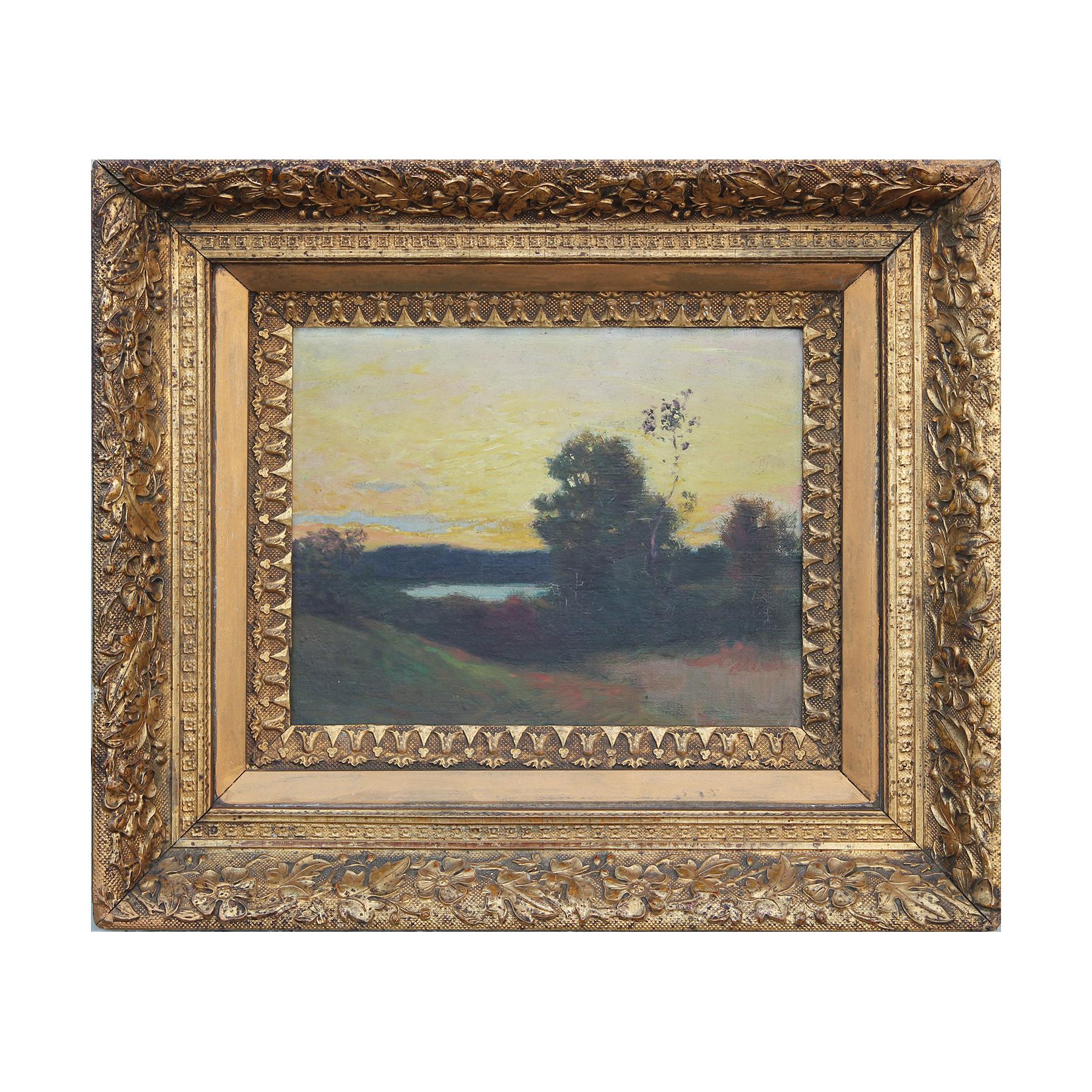 Corwin Knapp Linson Landscape Painting - Naturalistic Pastel English River Sunrise / Sunset Landscape Oil Painting