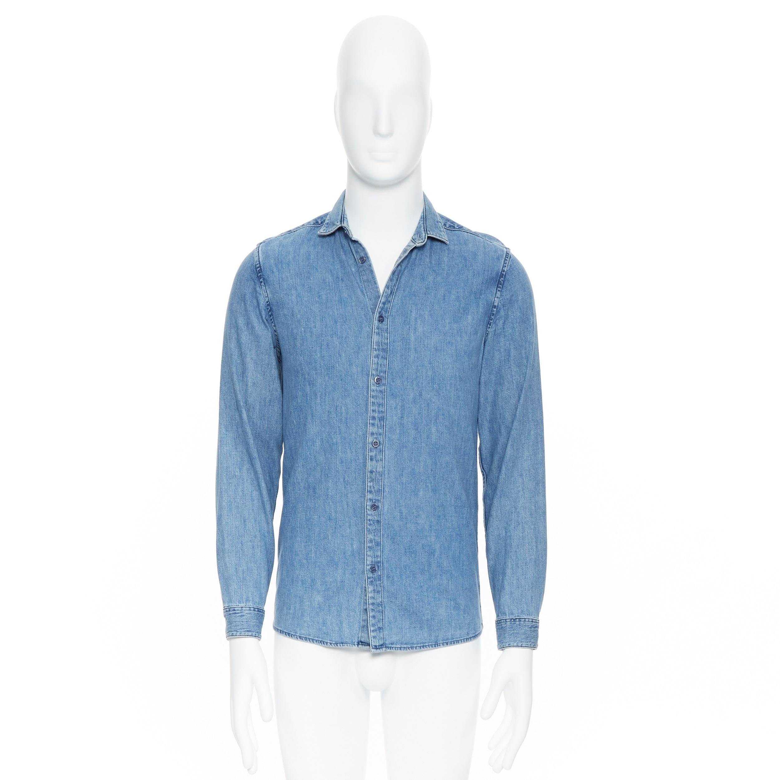 Chemise à manches longues en coton denim bleu délavé COS XS en vente 5