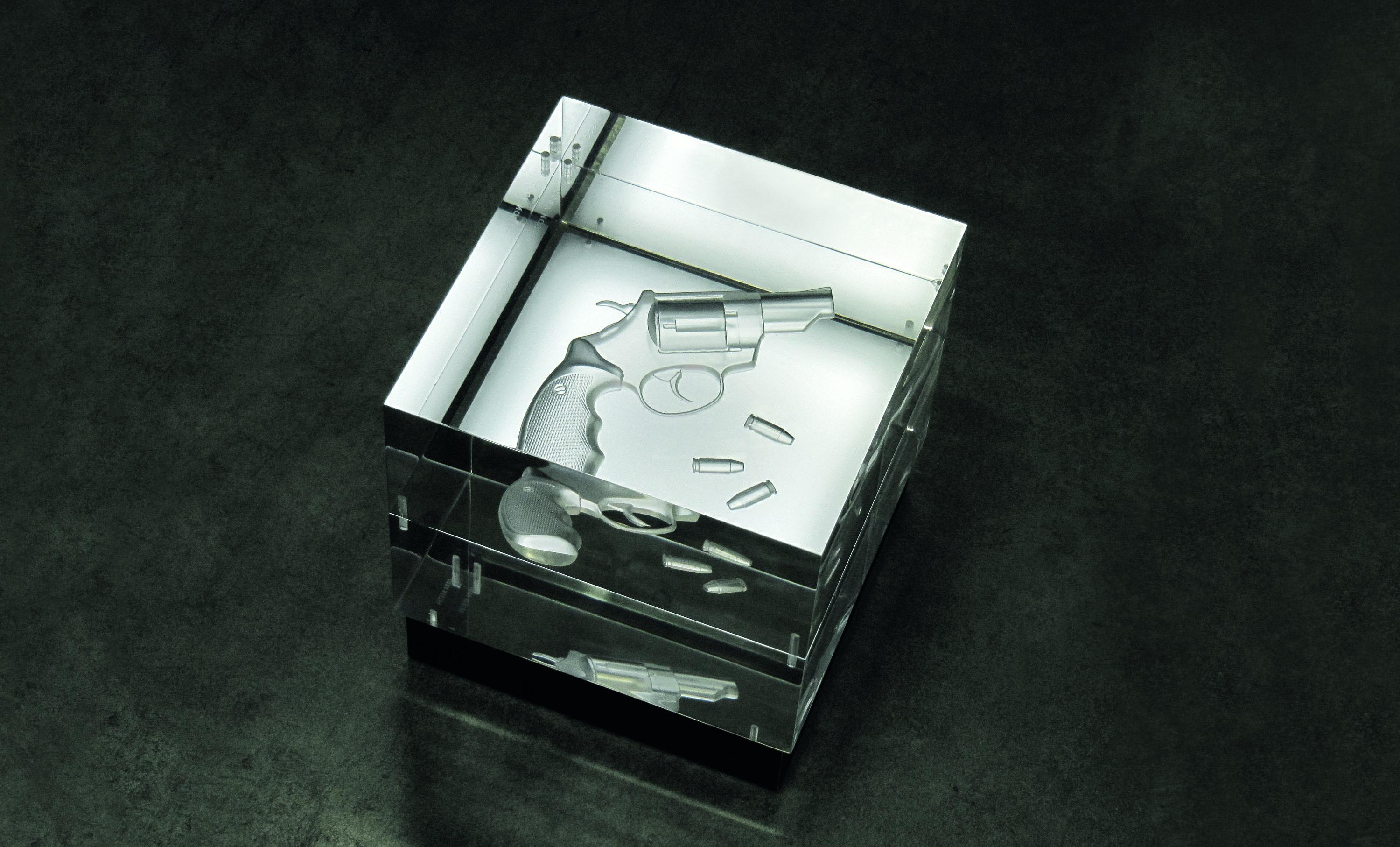 Contemporary Cosa Nostra Light Sculpture in Acrylic Glass & Leather by Barberini & Gunnell For Sale