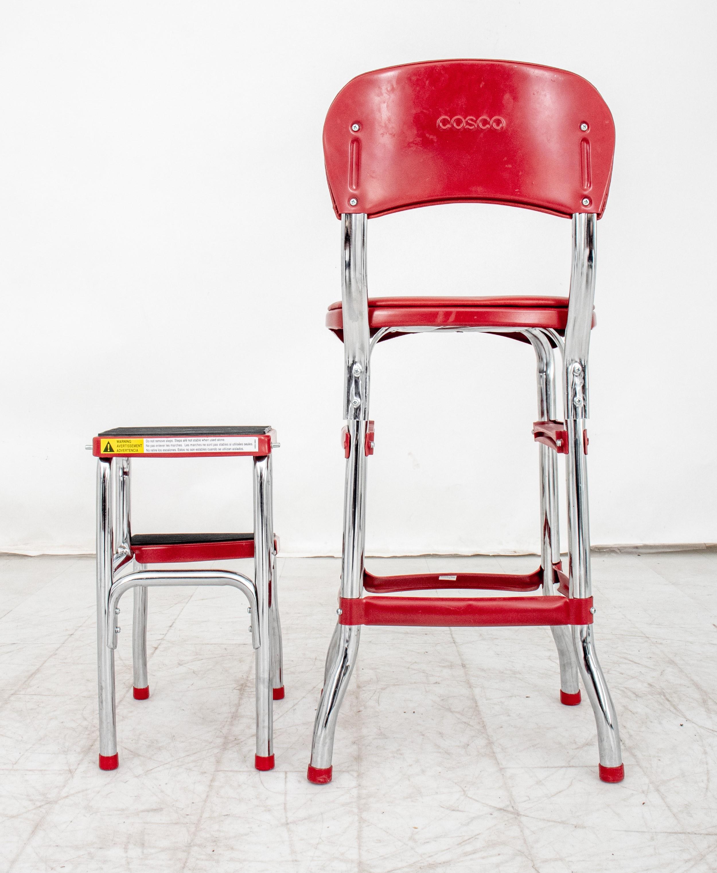 Metal Cosco Retro Red Kitchen Step Chair For Sale