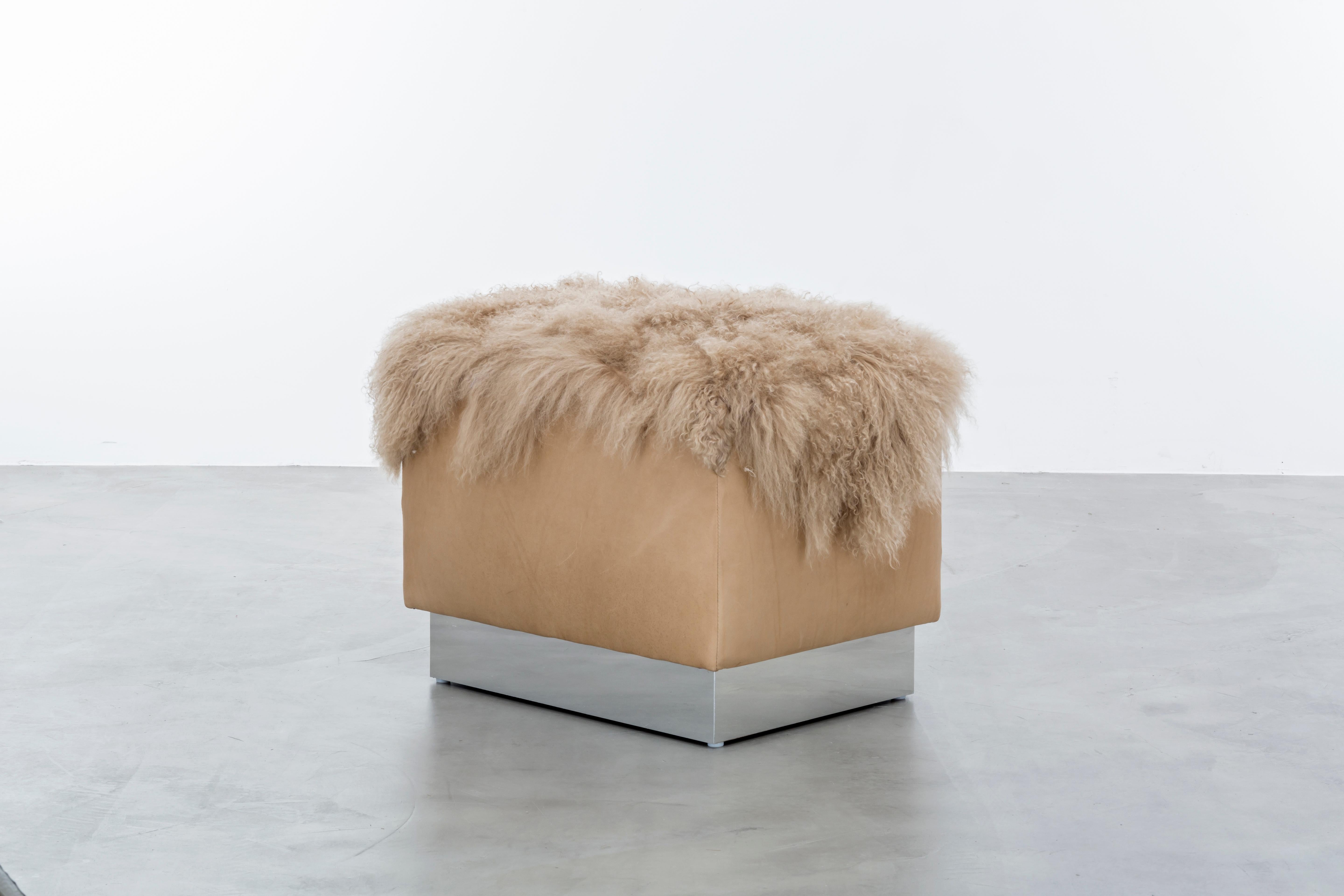 COSETTE OTTOMAN - Custom Modern Leather Ottoman with Tibetan Mongolian Lamb Fur Pelt

Custom Size: 28