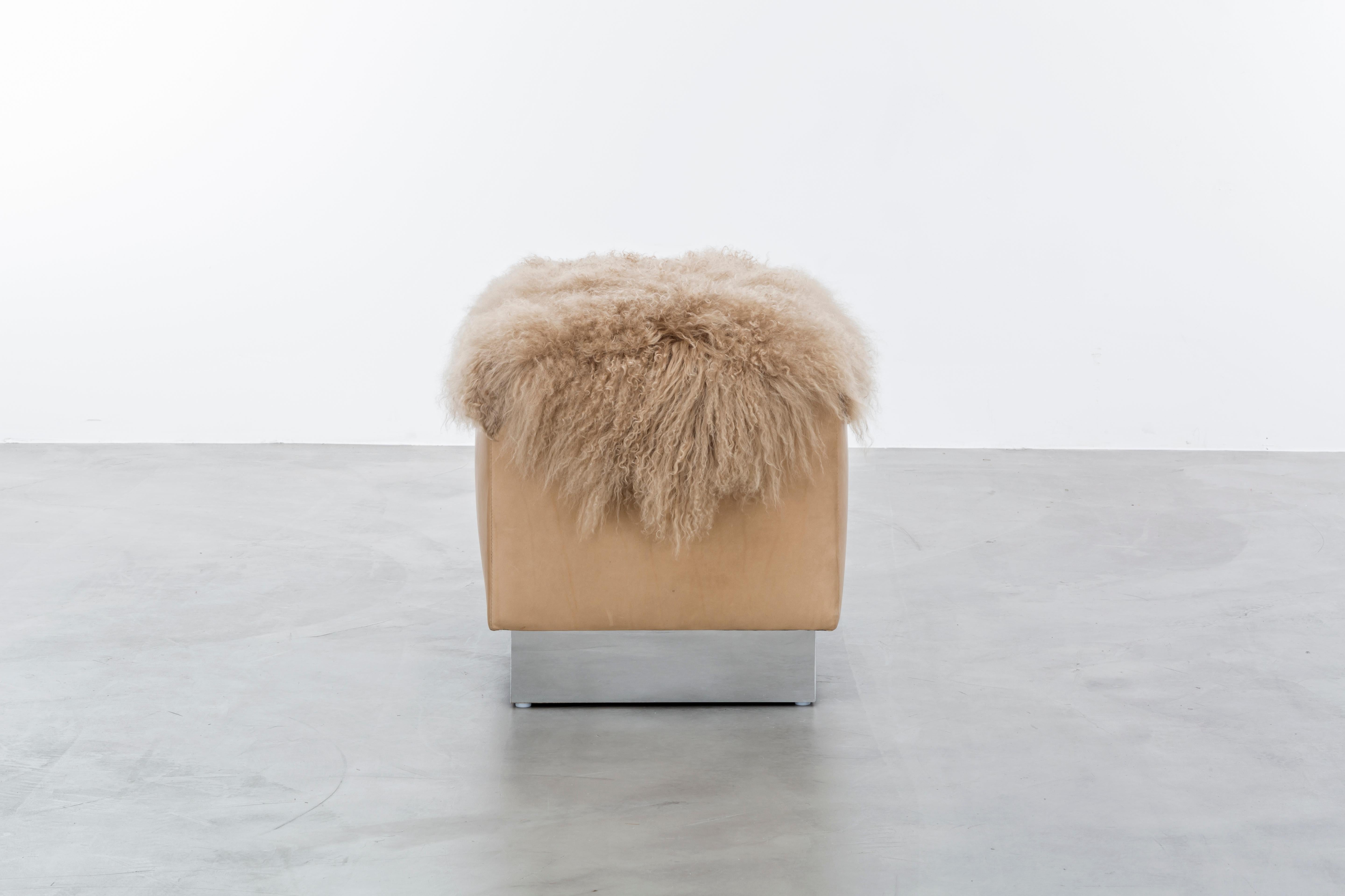 Modern Cosette Ottoman - Leather and Shearling - Custom For Sale