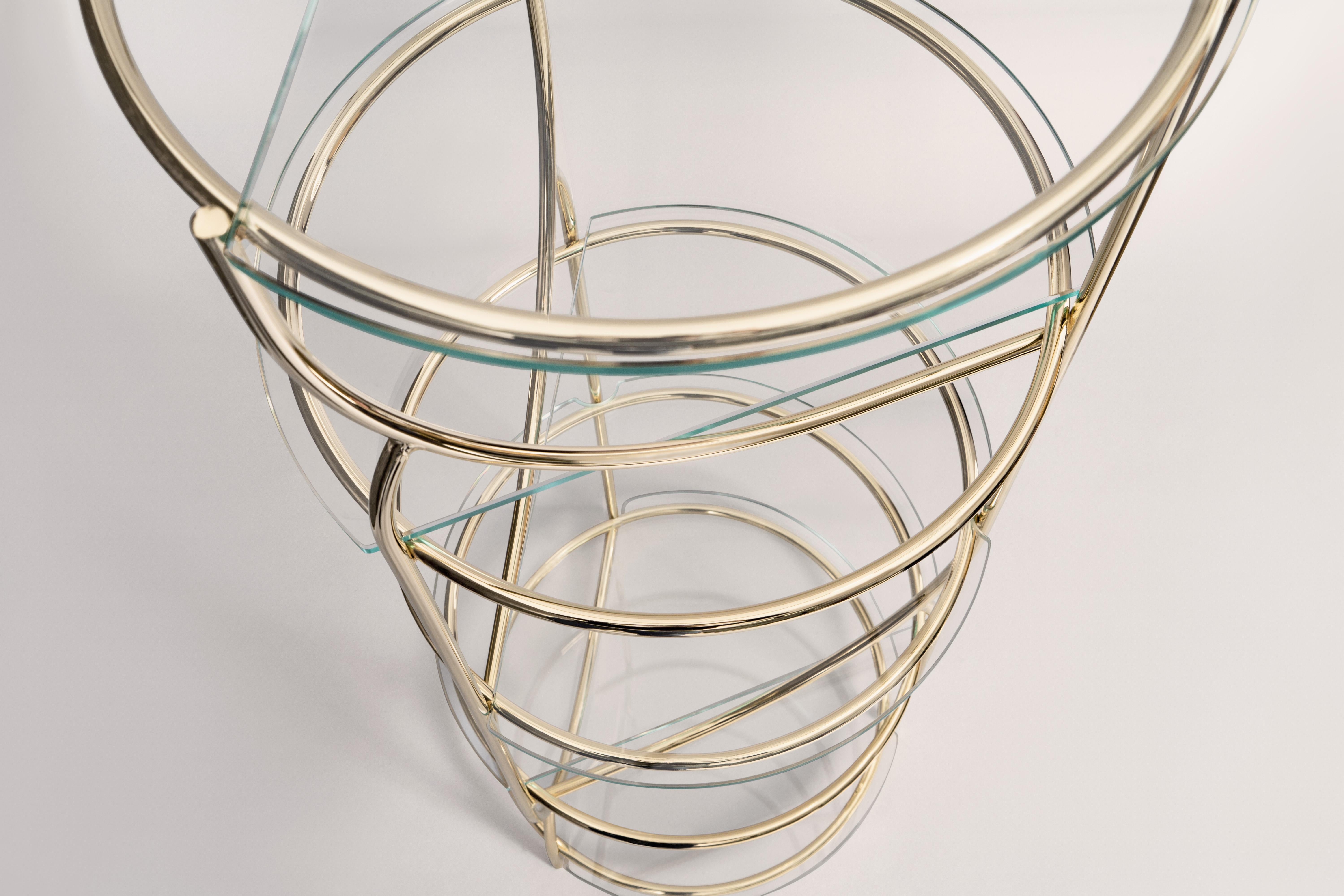 Modern Cosettina bookshelf in Gold and glass shelves made in Italy by Enrico Girotti For Sale