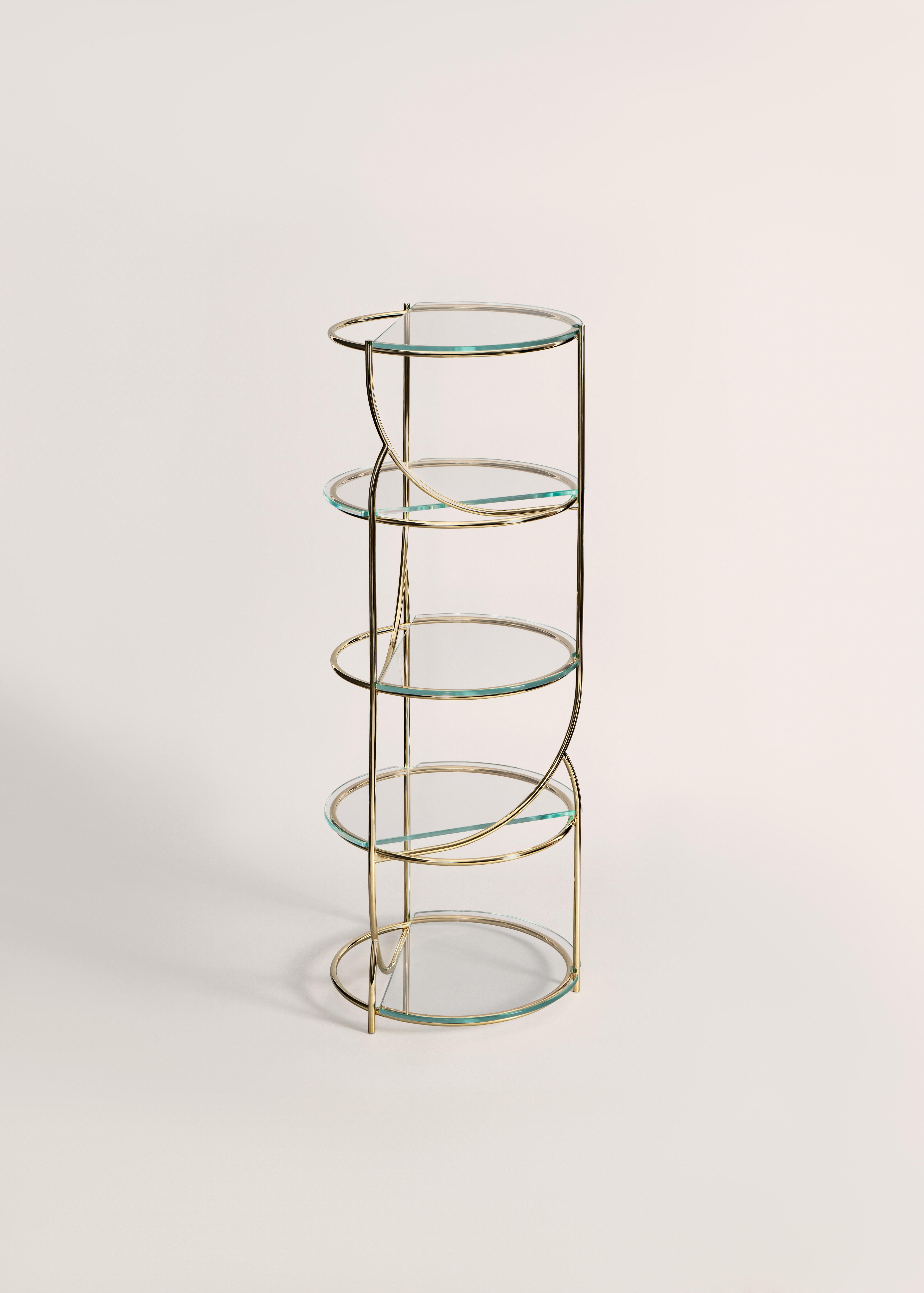 Italian Cosettina bookshelf in Gold and glass shelves made in Italy by Enrico Girotti For Sale