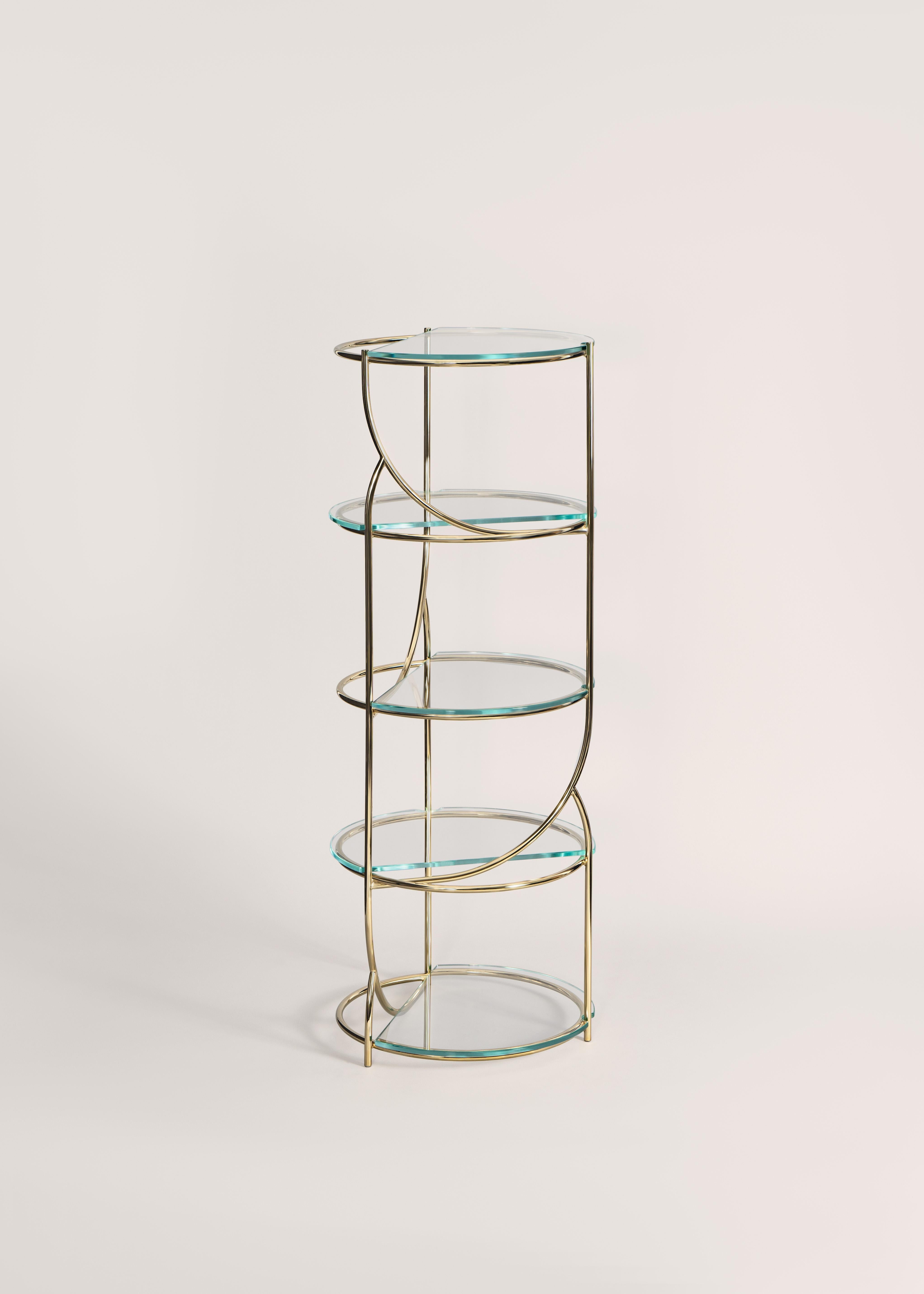 Galvanized Cosettina bookshelf in Gold and glass shelves made in Italy by Enrico Girotti For Sale