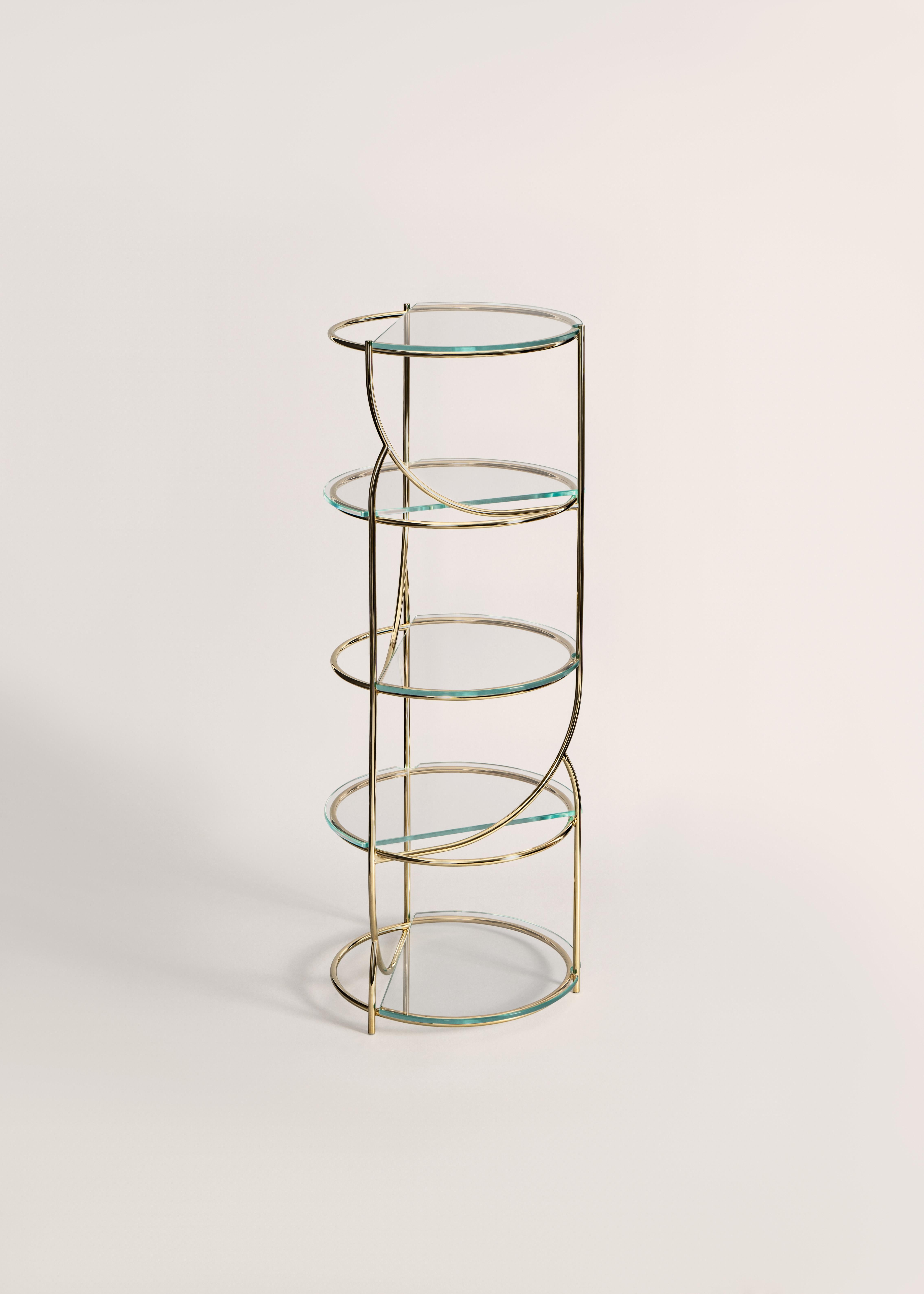 Galvanized Cosettina Gold, repositionable glass shelves made in Italy by Enrico Girotti For Sale