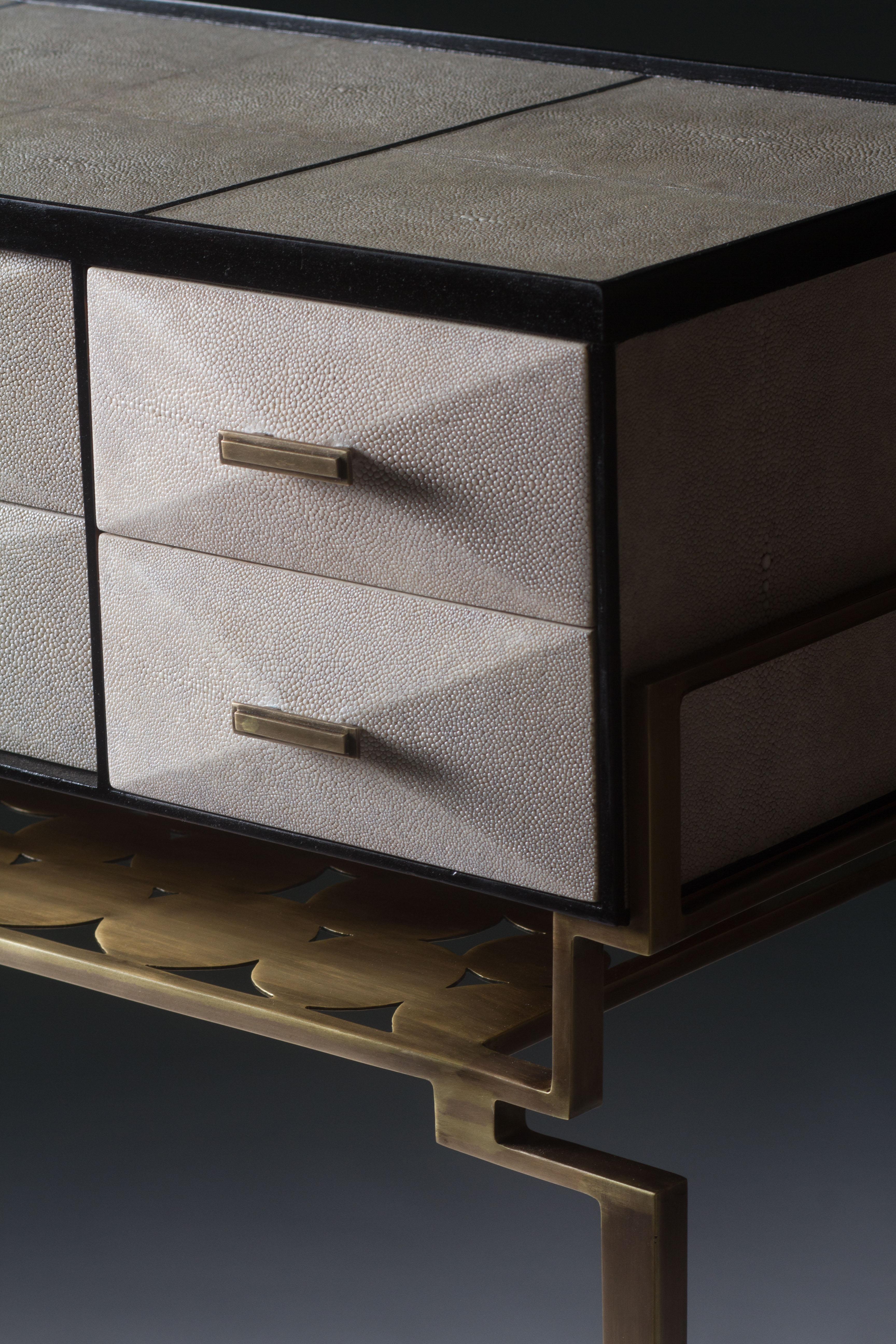 French Cosima 7 Console / Storage Unit in Cream Shagreen and Brass by R&Y Augousti For Sale