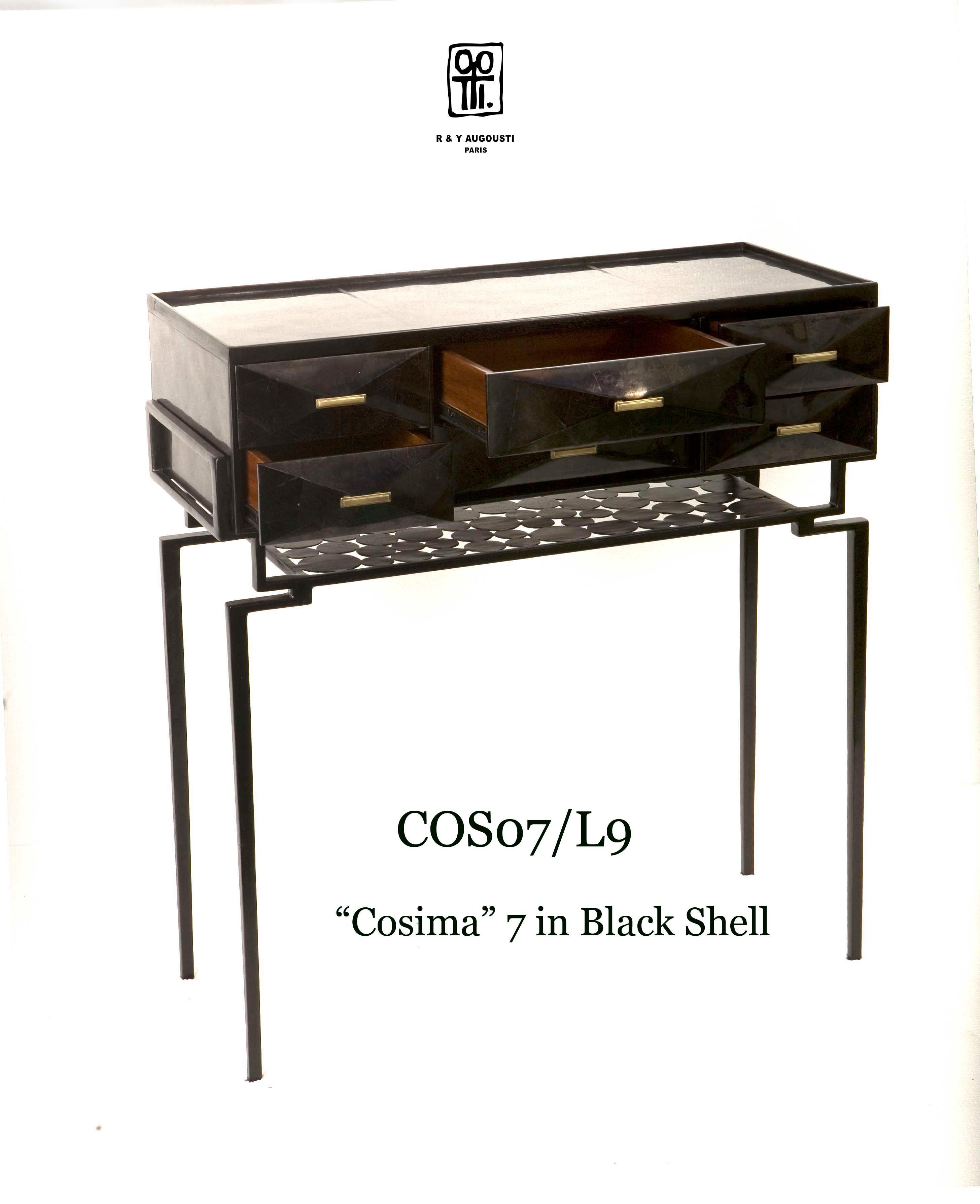 Zigrino di pastinaca Consolle / mobile contenitore Cosima 7 in zigrino crema e ottone di R & Y Augousti in vendita