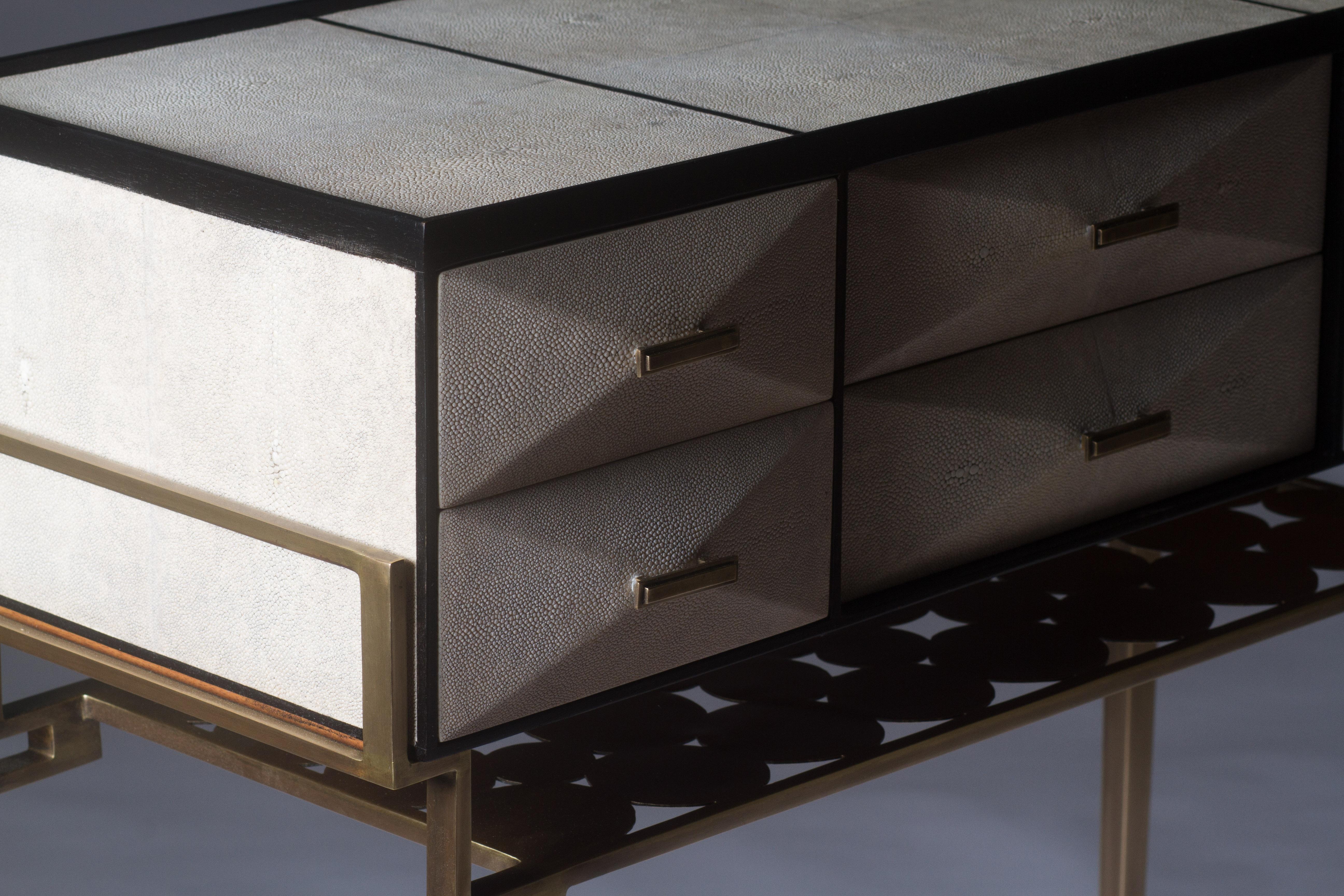 Contemporary Cosima 8 Console / Storage Unit in Cream Shagreen and Brass by R&Y Augousti For Sale
