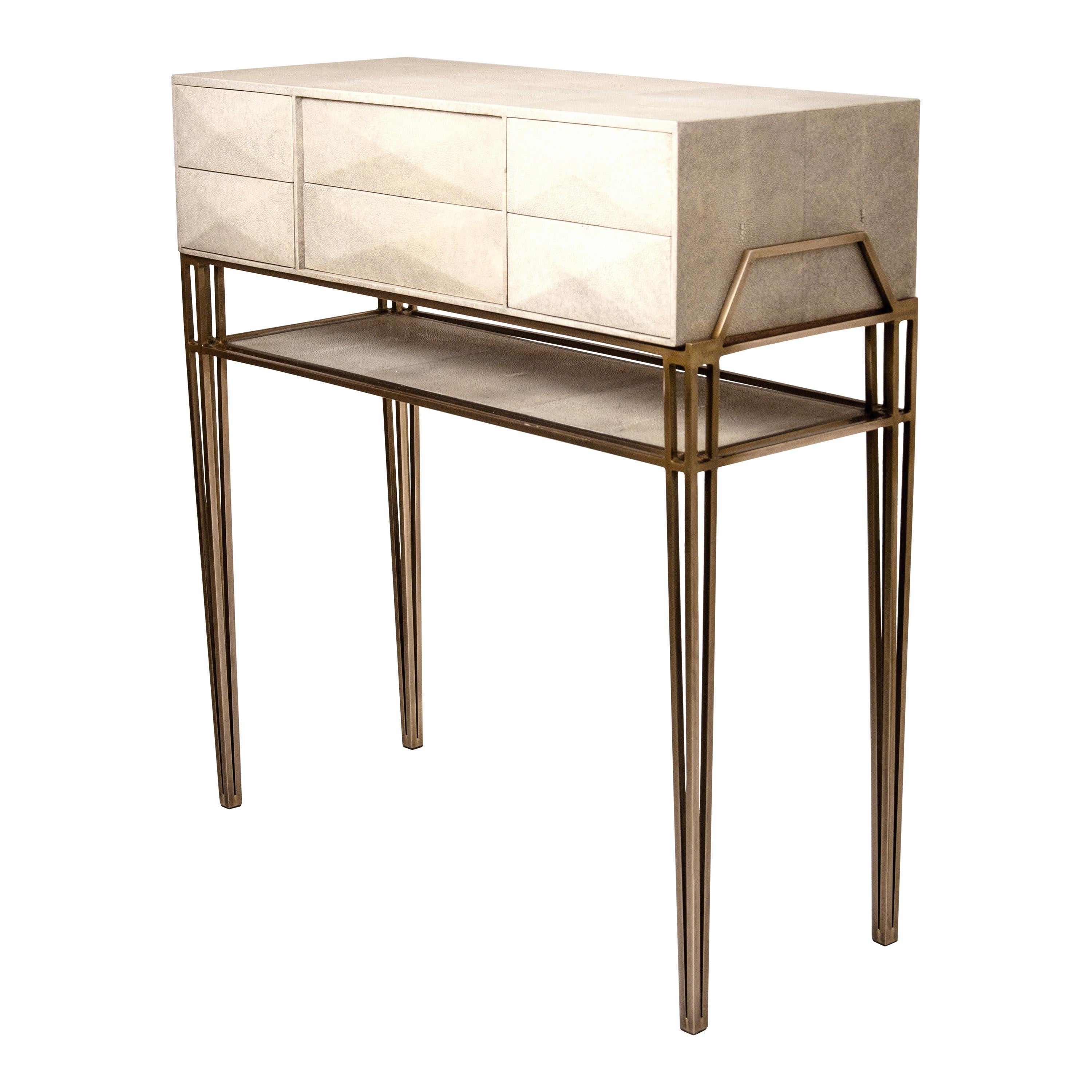 Cosima 8 Console / Storage Unit in Cream Shagreen and Brass by R&Y Augousti