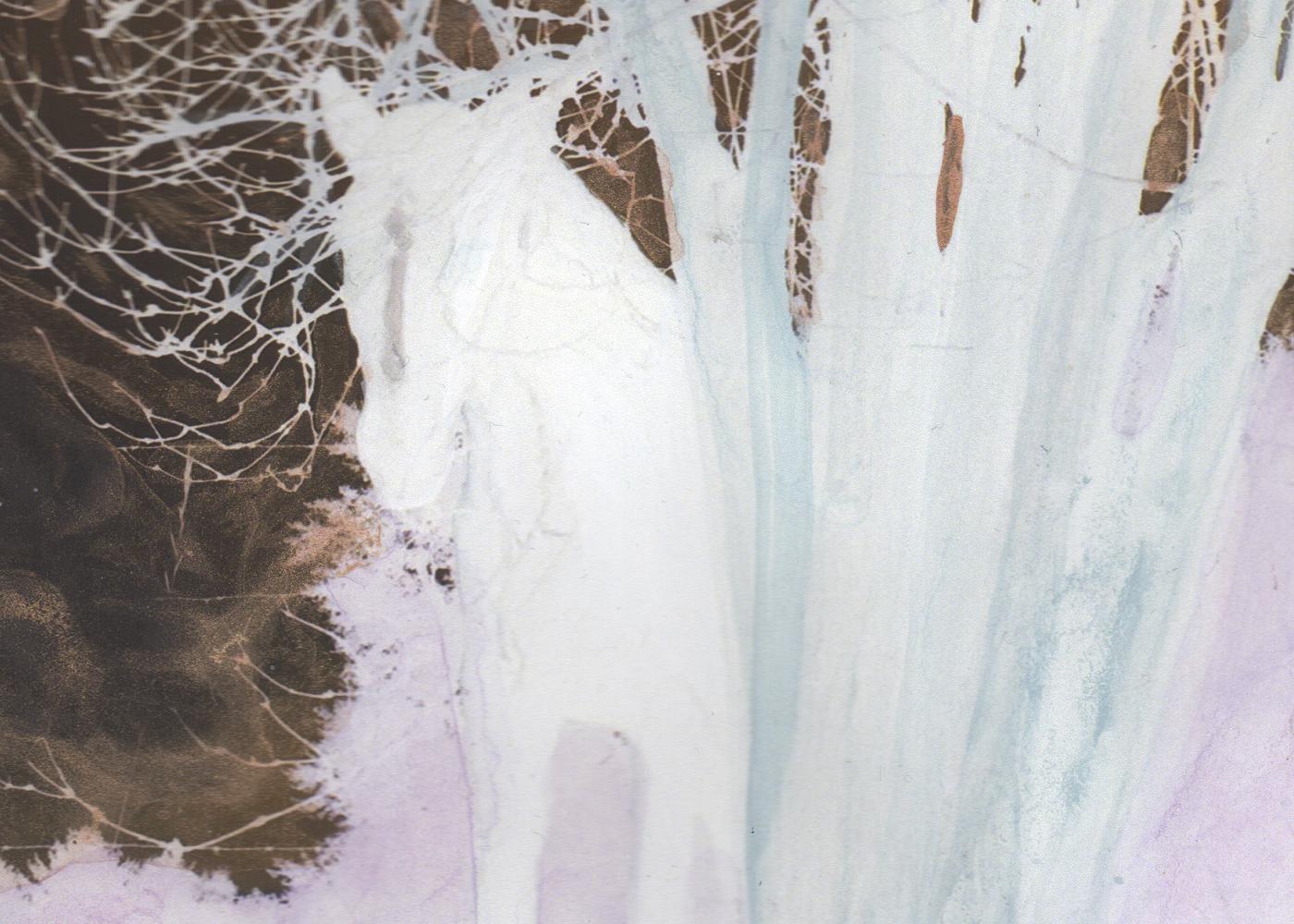 A Forest (series) with horse, painting on print on paper, pink and bronze - Print by Cosima Hawemann