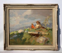 Cosimo Privato - Early 20th century Venetian figure painting - Children River