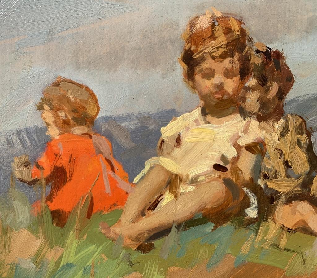 Cosimo Privato - Early 20th century Venetian figure painting - Children River  3
