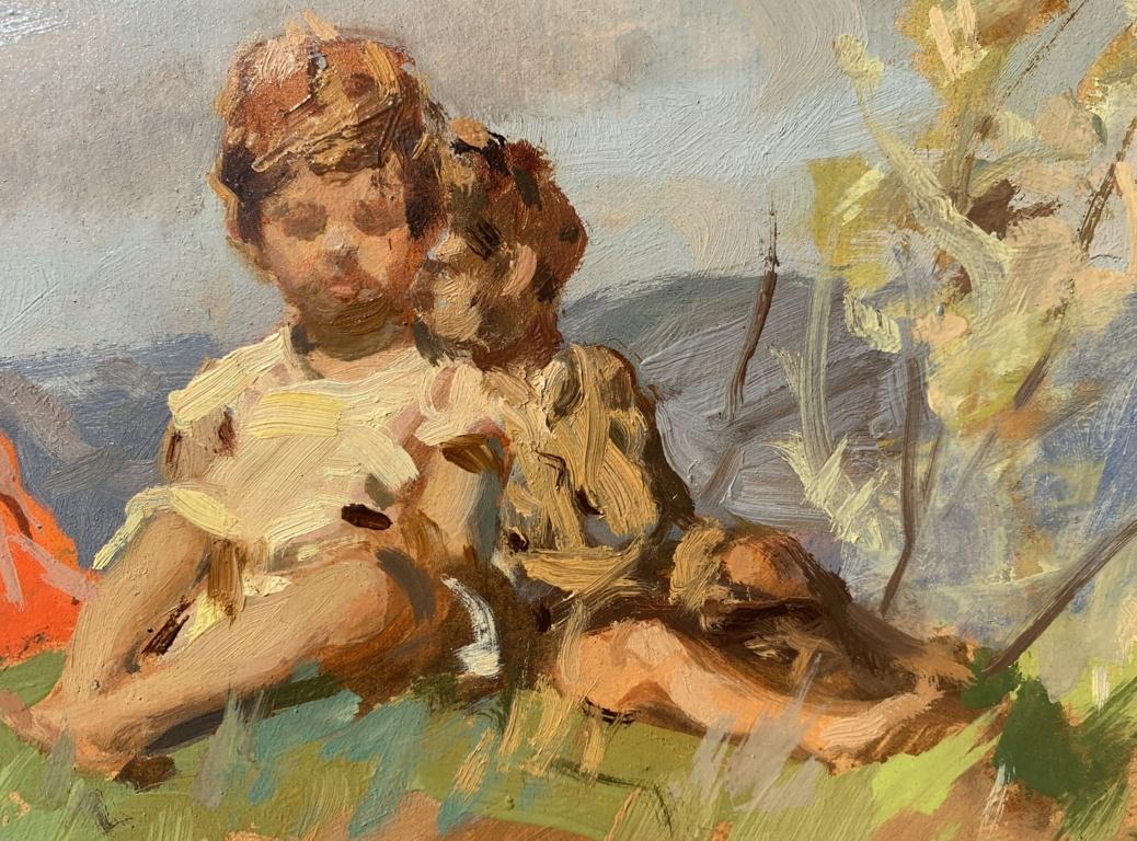 Cosimo Privato - Early 20th century Venetian figure painting - Children River  4